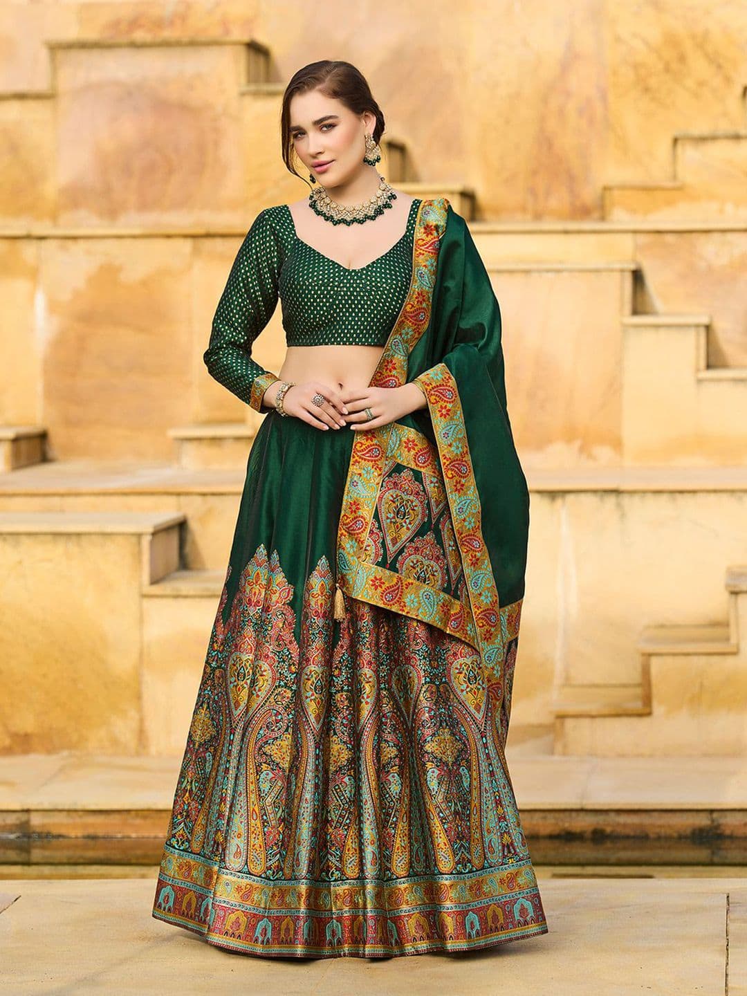 PURVAJA Woven Design Jacquard Ready To Wear Lehenga & Unstitched Blouse With Dupatta - view 1