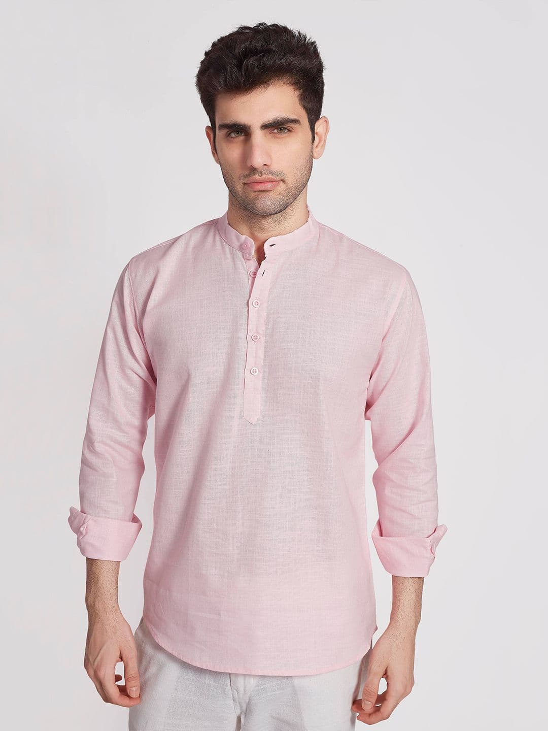 DIVISIVE Slim Fit Band Collar Cotton Short Kurta - view 1