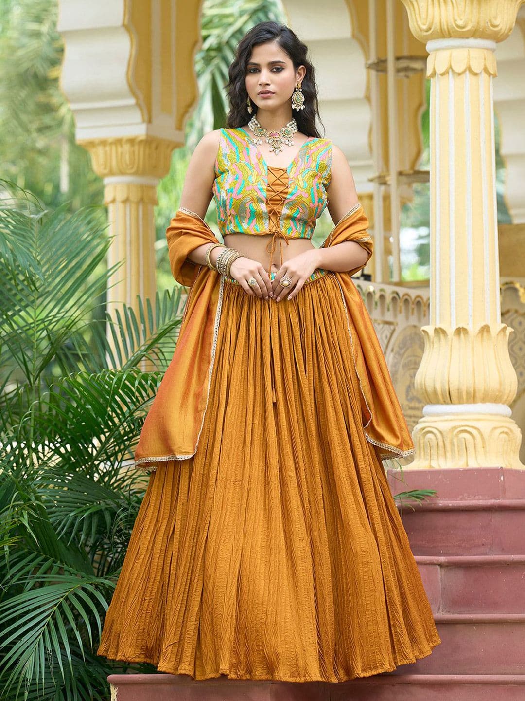 PURVAJA Emroidered Thread Work Ready To Wear Lehenga & Unstitched Blouse With Dupatta - view 1