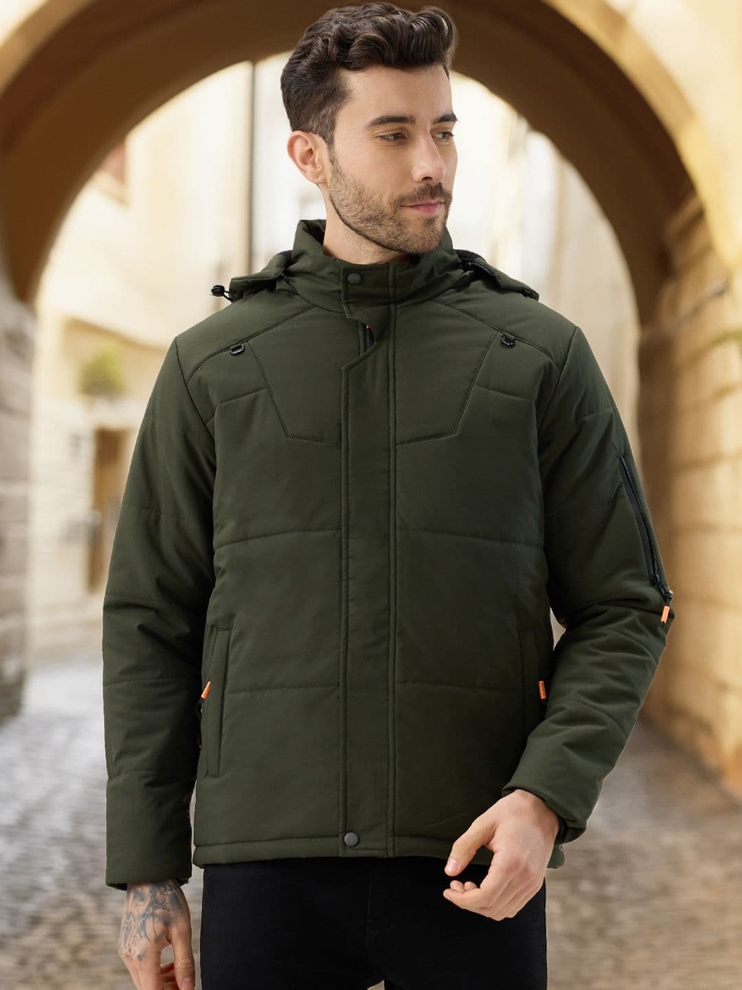 Status Quo Men Hooded Solid Lightweight Quilted Jacket - view 1