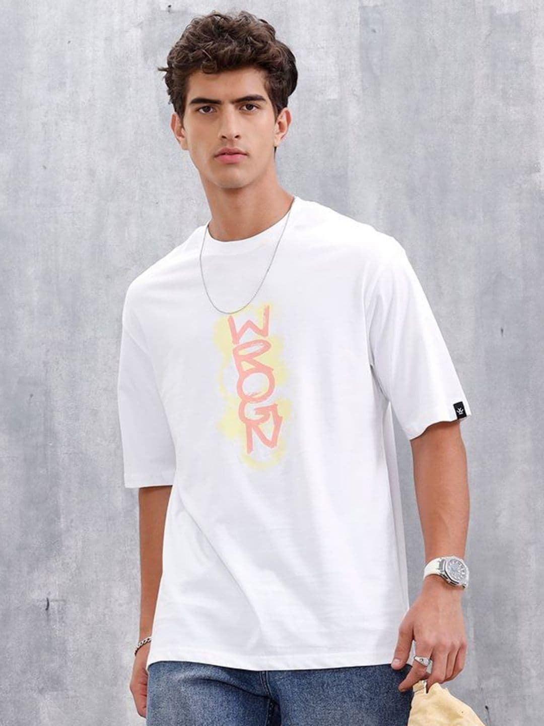 WROGN Men Typography Printed Round Neck Cotton Relaxed Fit T-shirt - view 1