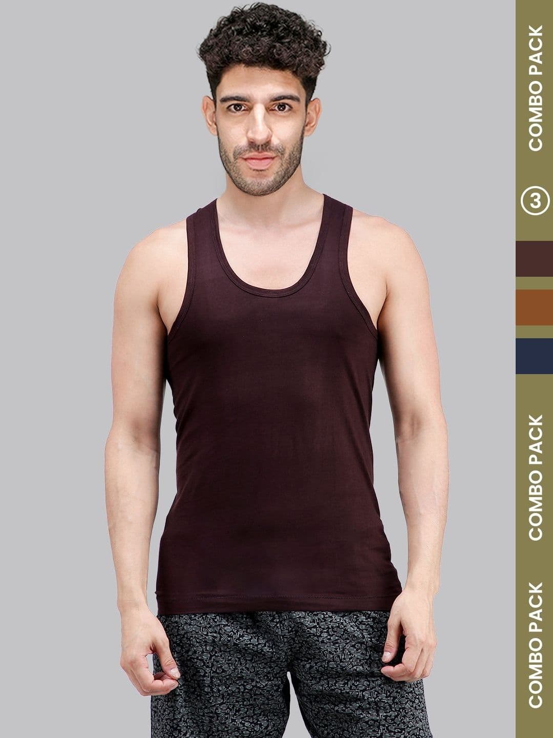 AMUL COMFY Men Pack Of 3 Assorted Solid Cotton Innerwear Vests - view 1