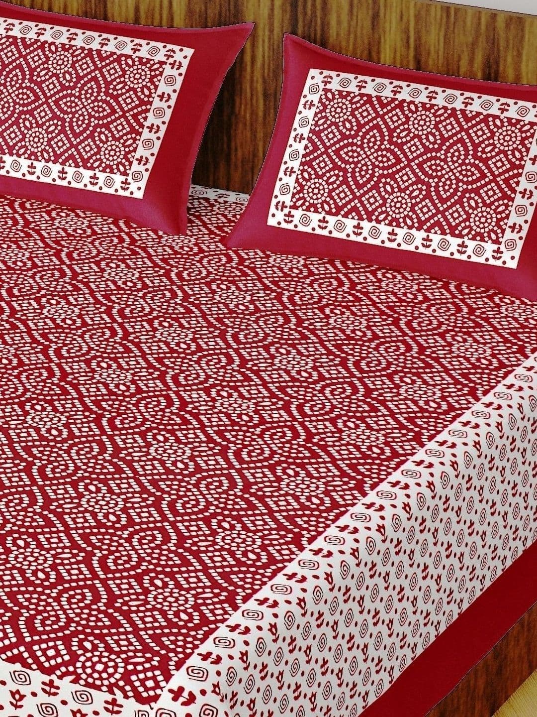 Cotton Choice Maroon Printed Cotton 180 TC Double King Bedsheet Set 2.15 m x 2.35 m - view 1