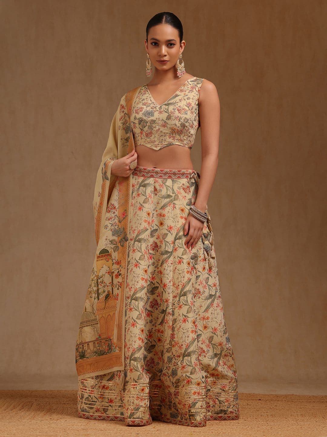 Soch Embroidered Beads & Stones Tissue Ready To Wear Lehenga & Blouse With Dupatta - view 1