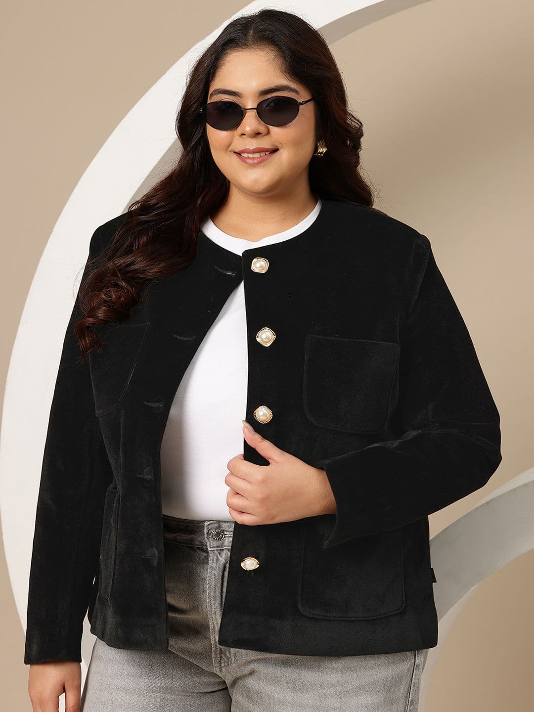 Sztori Plus size Pocket Detail Collarless Overcoat - view 1