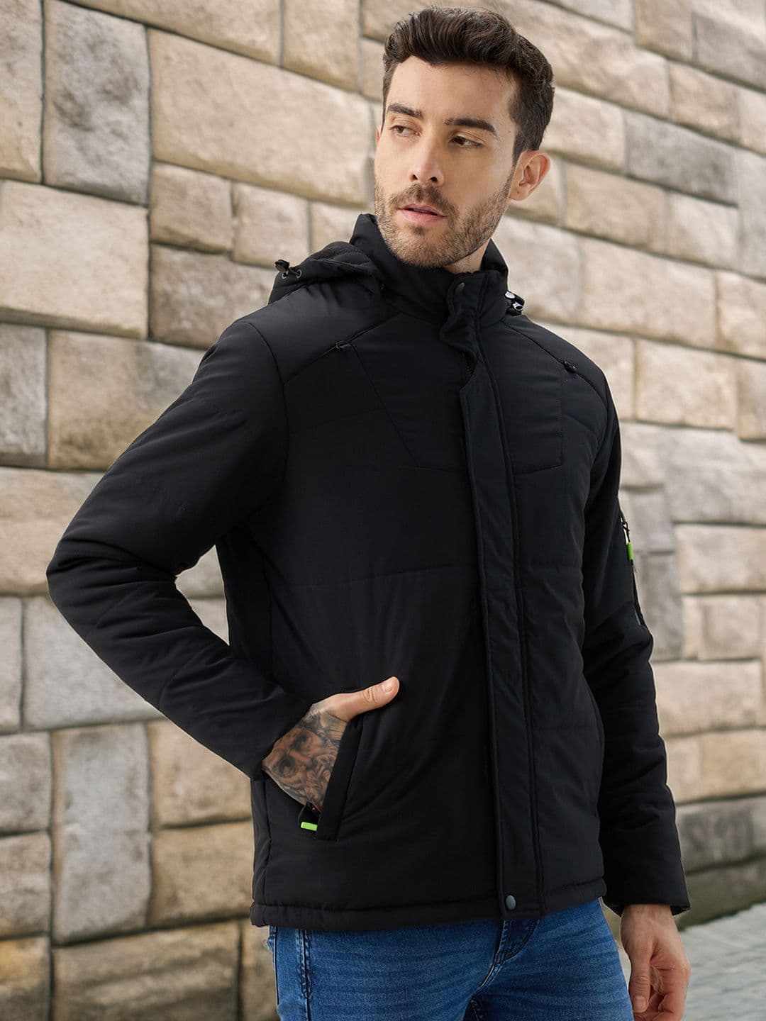 Status Quo Men Hooded Solid Lightweight Quilted Jacket - view 1