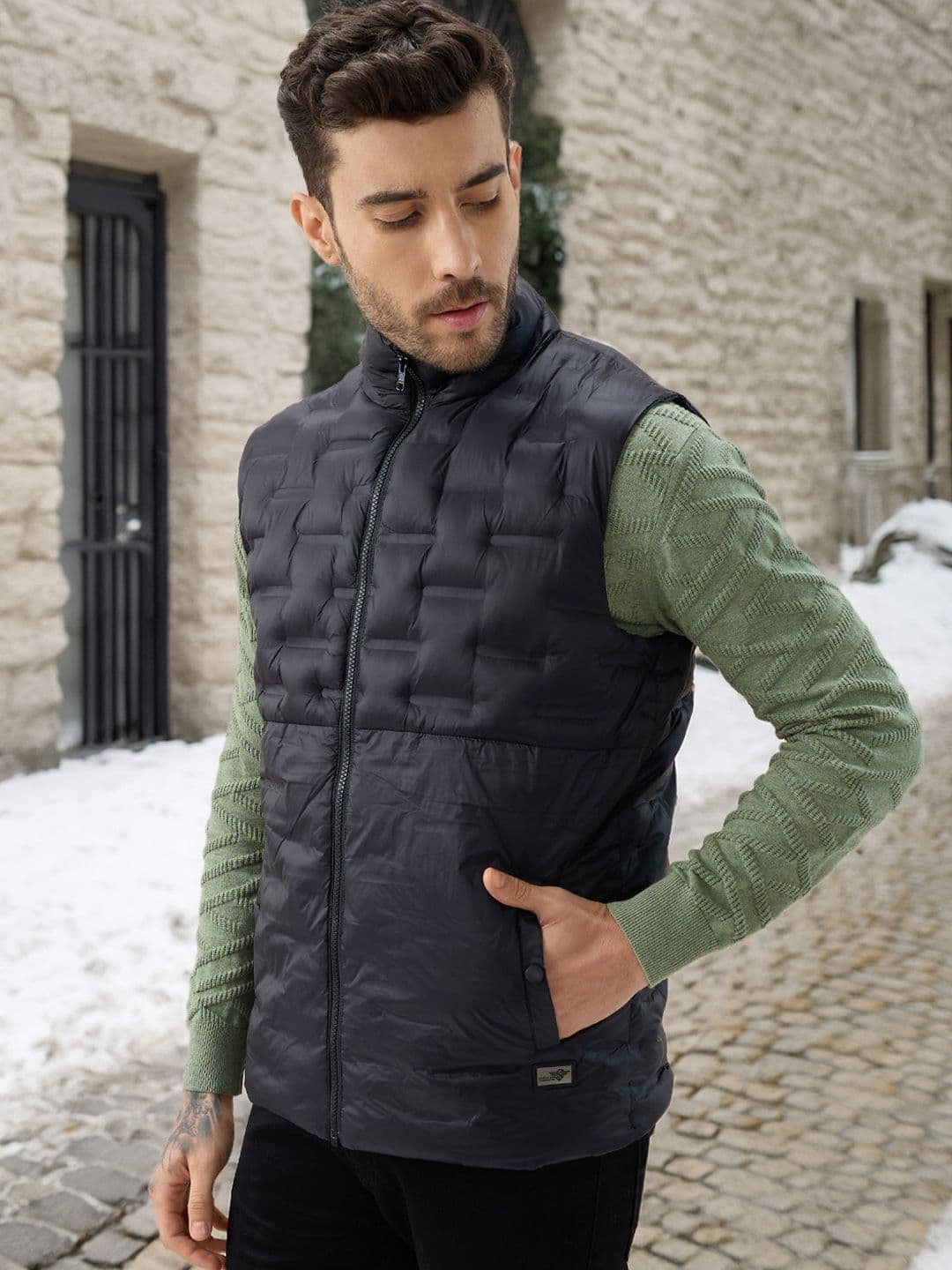 Status Quo Men Stand Collar Solid Lightweight Puffer Jacket - view 1