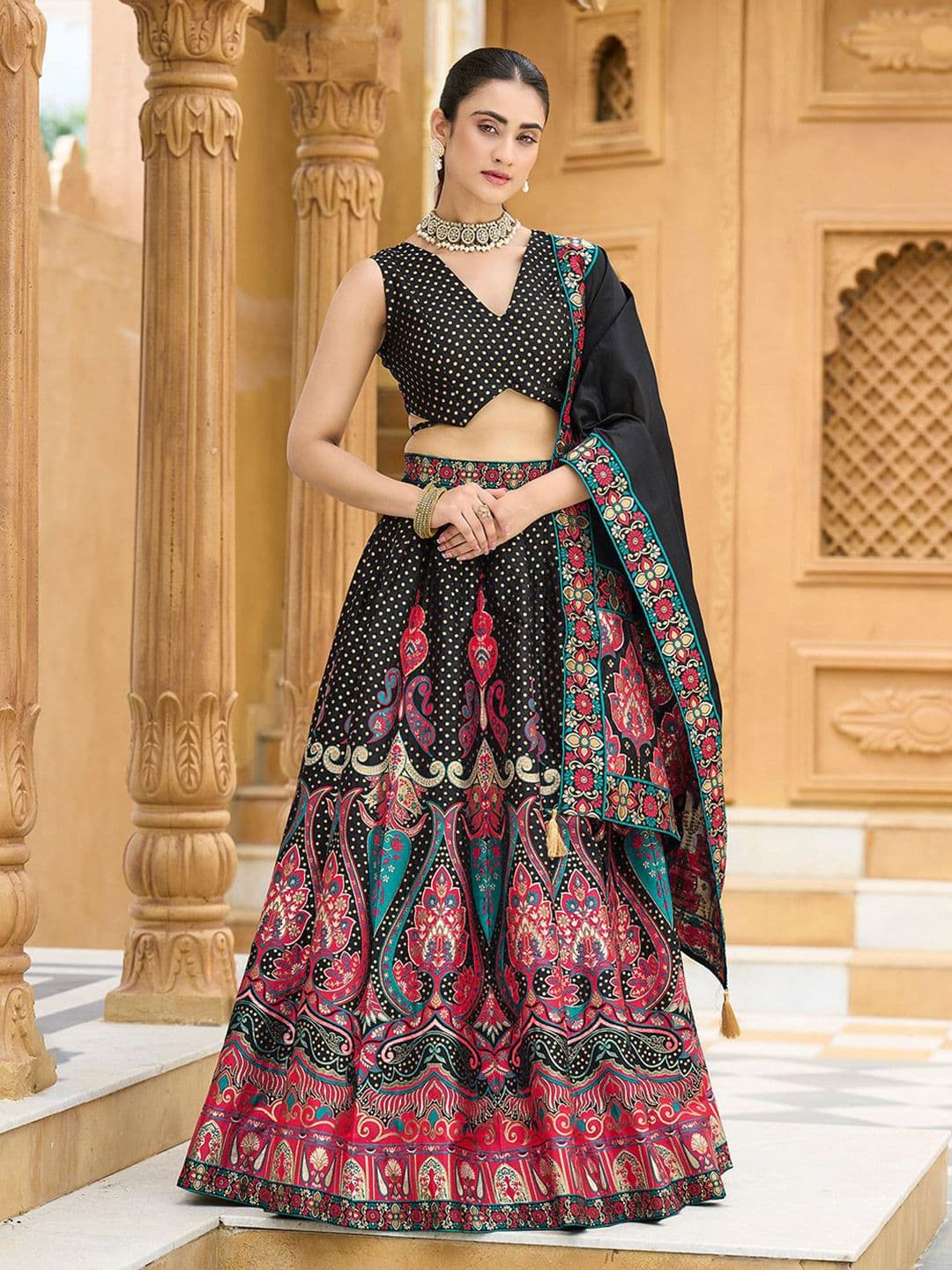 PURVAJA Woven Design Jacquard Ready To Wear Lehenga & Unstitched Blouse With Dupatta - view 1