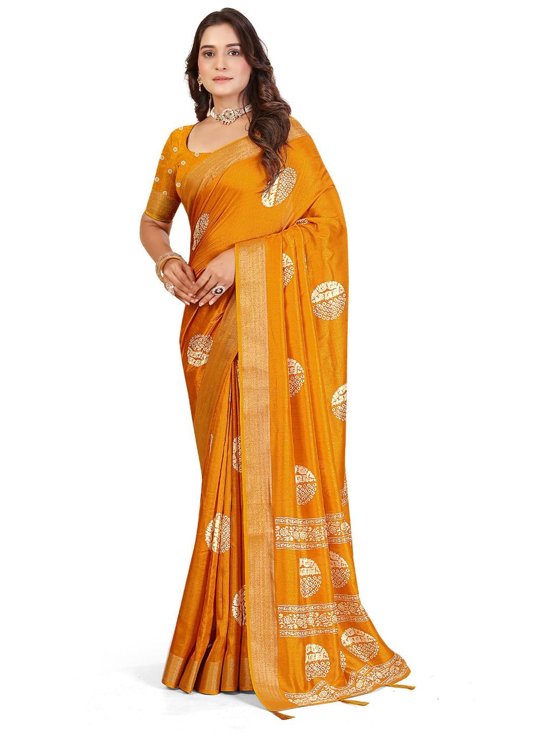 SSHAGUN LIFESTYLE Ethnic Motifs Printed Woven Design Bandhani Saree - view 1