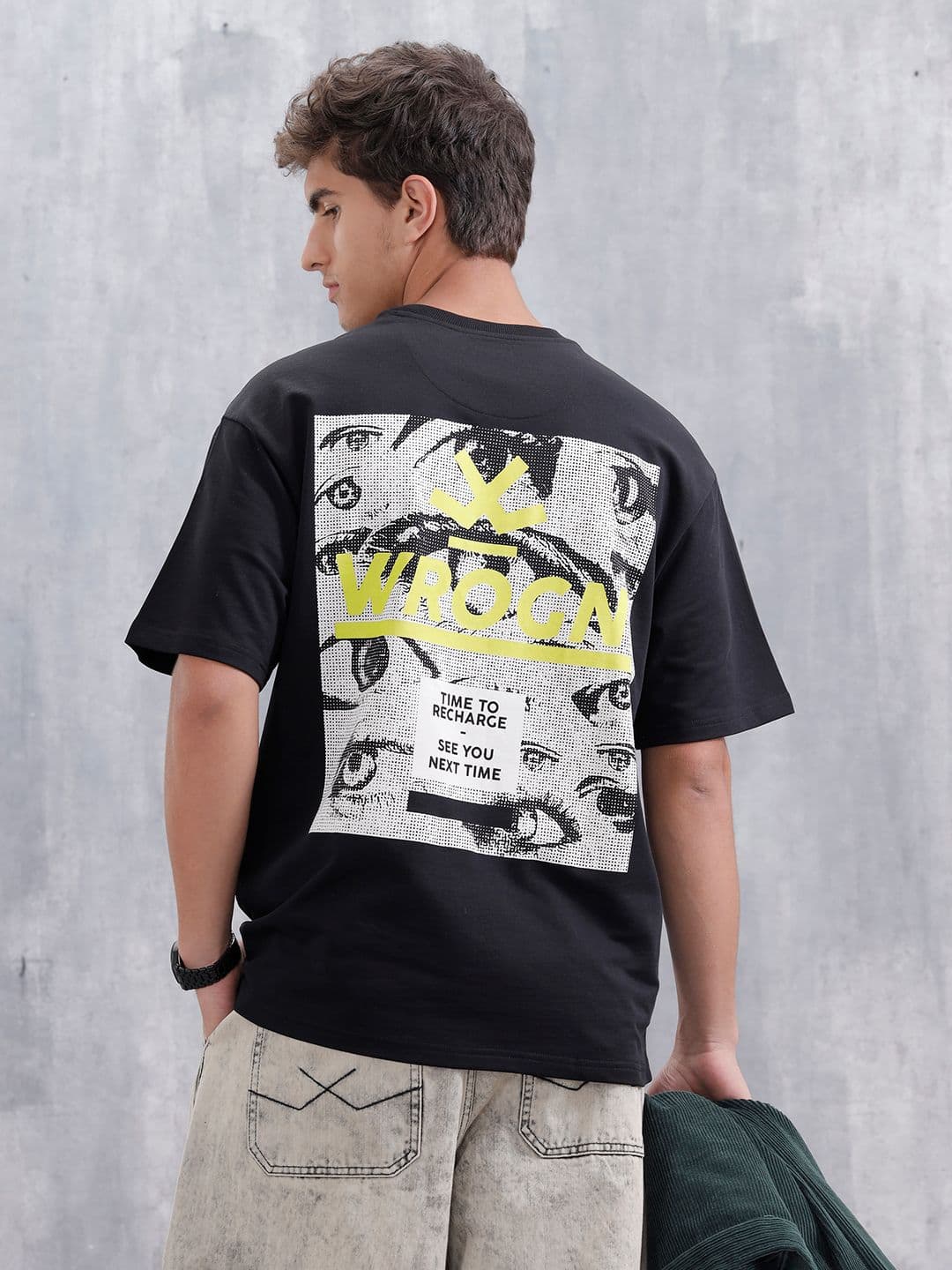 WROGN Men Round Neck Printed Oversized Pure Cotton T-shirt - view 1