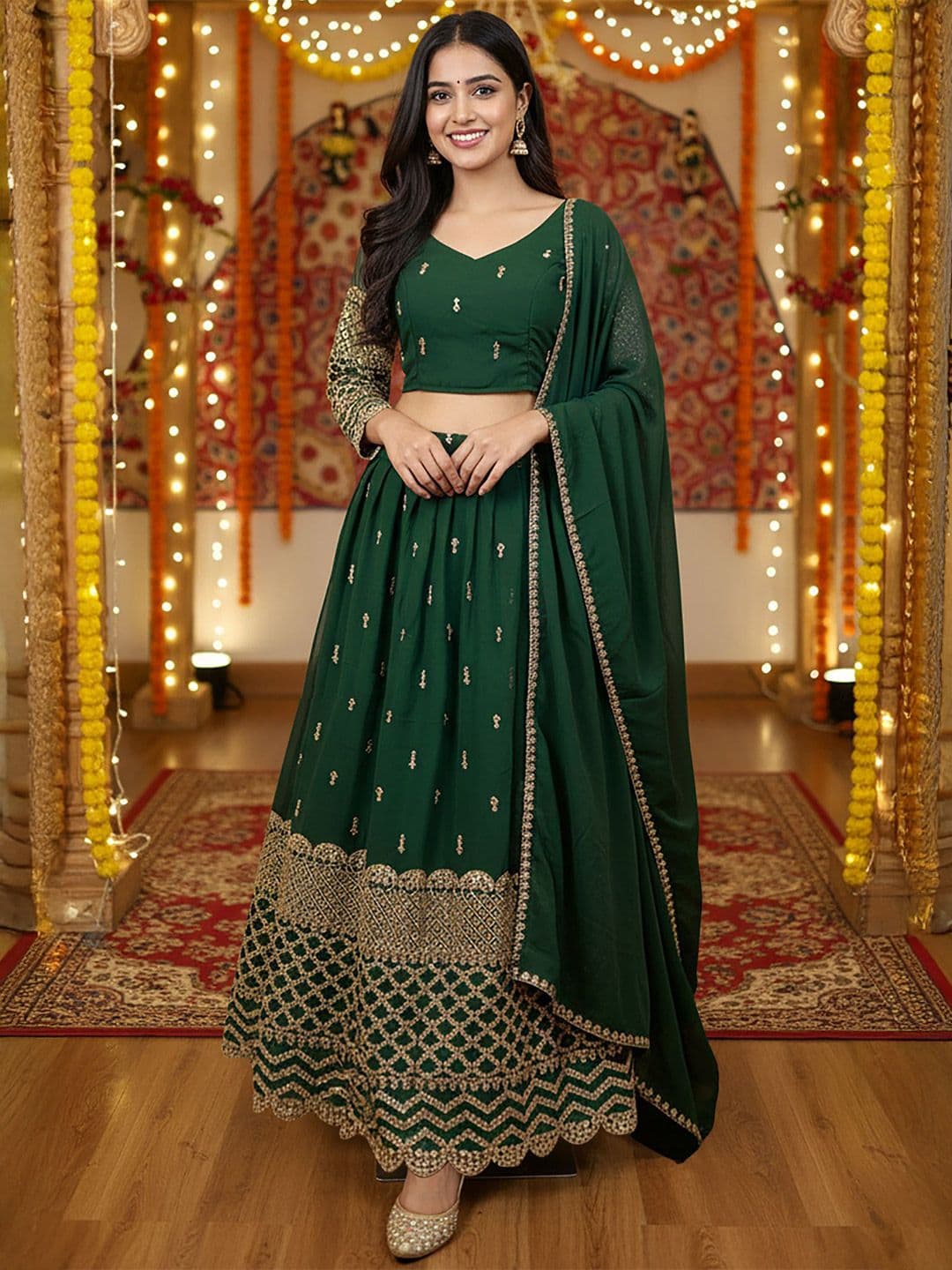 BAESD Embellished Sequinned Semi-Stitched Lehenga & Unstitched Blouse With Dupatta - view 1