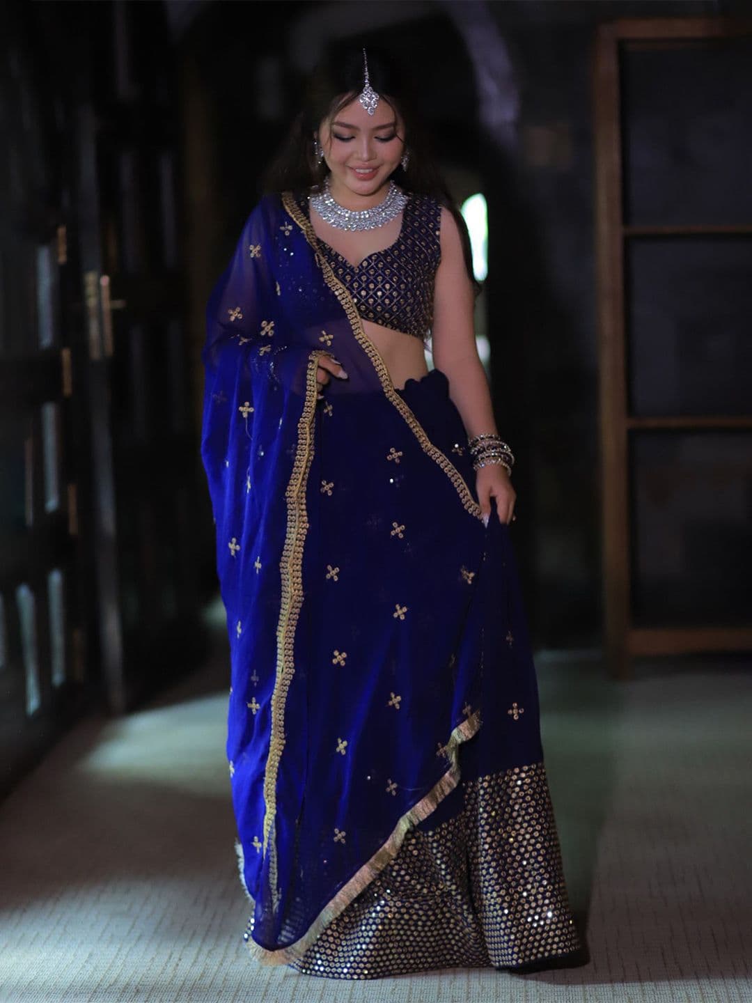 BAESD Embroidered Sequinned Semi-Stitched Lehenga With Unstitched Blouse & Dupatta - view 1
