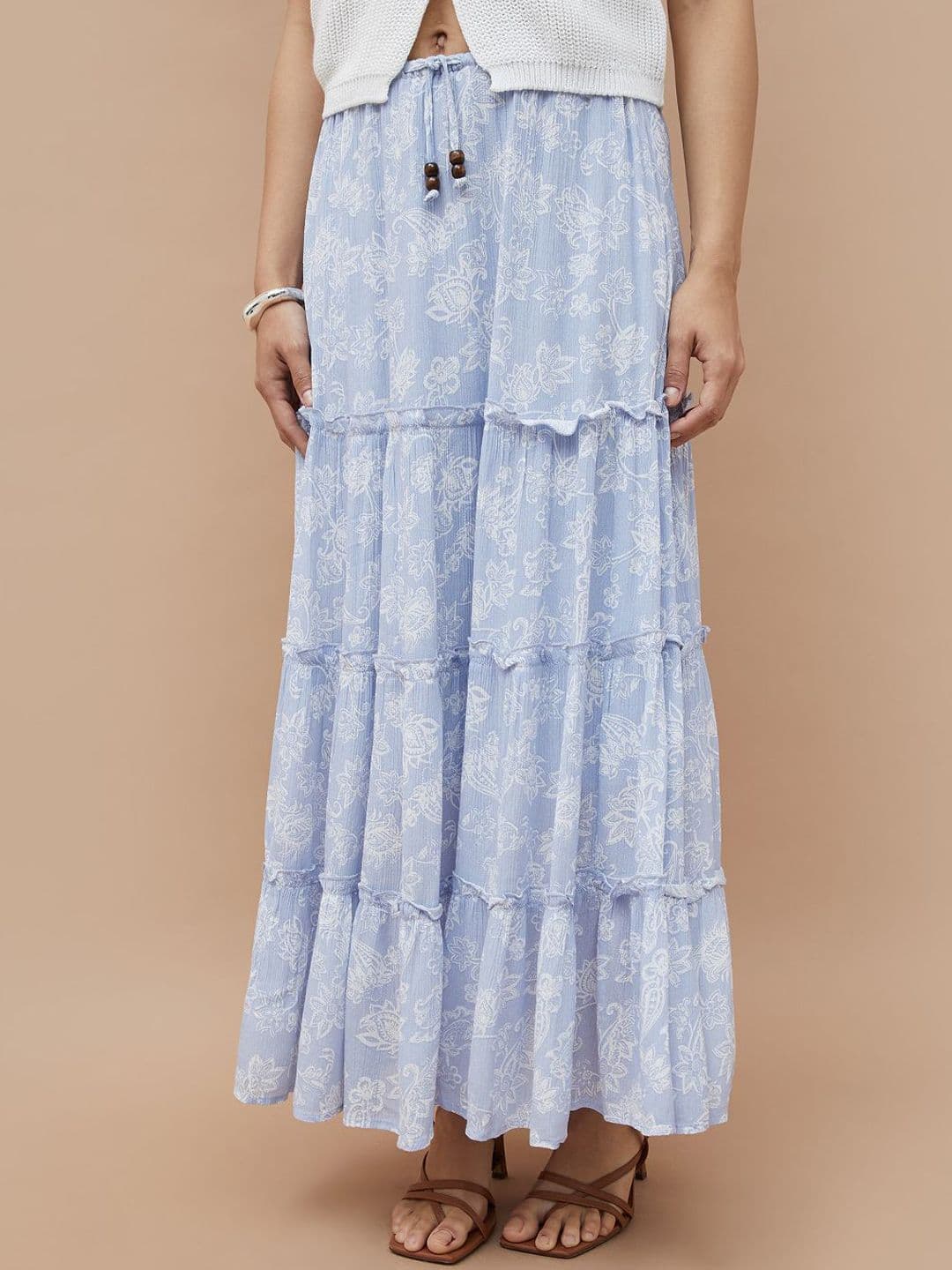 Ginger by Lifestyle Floral Printed Flared Maxi Tiered Skirt - view 1