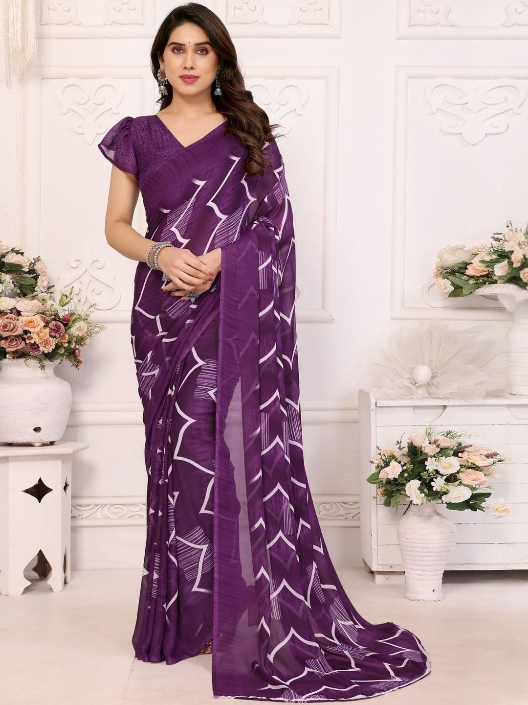 HERE&NOW Pure Georgette Fusion Fashion Saree - view 1