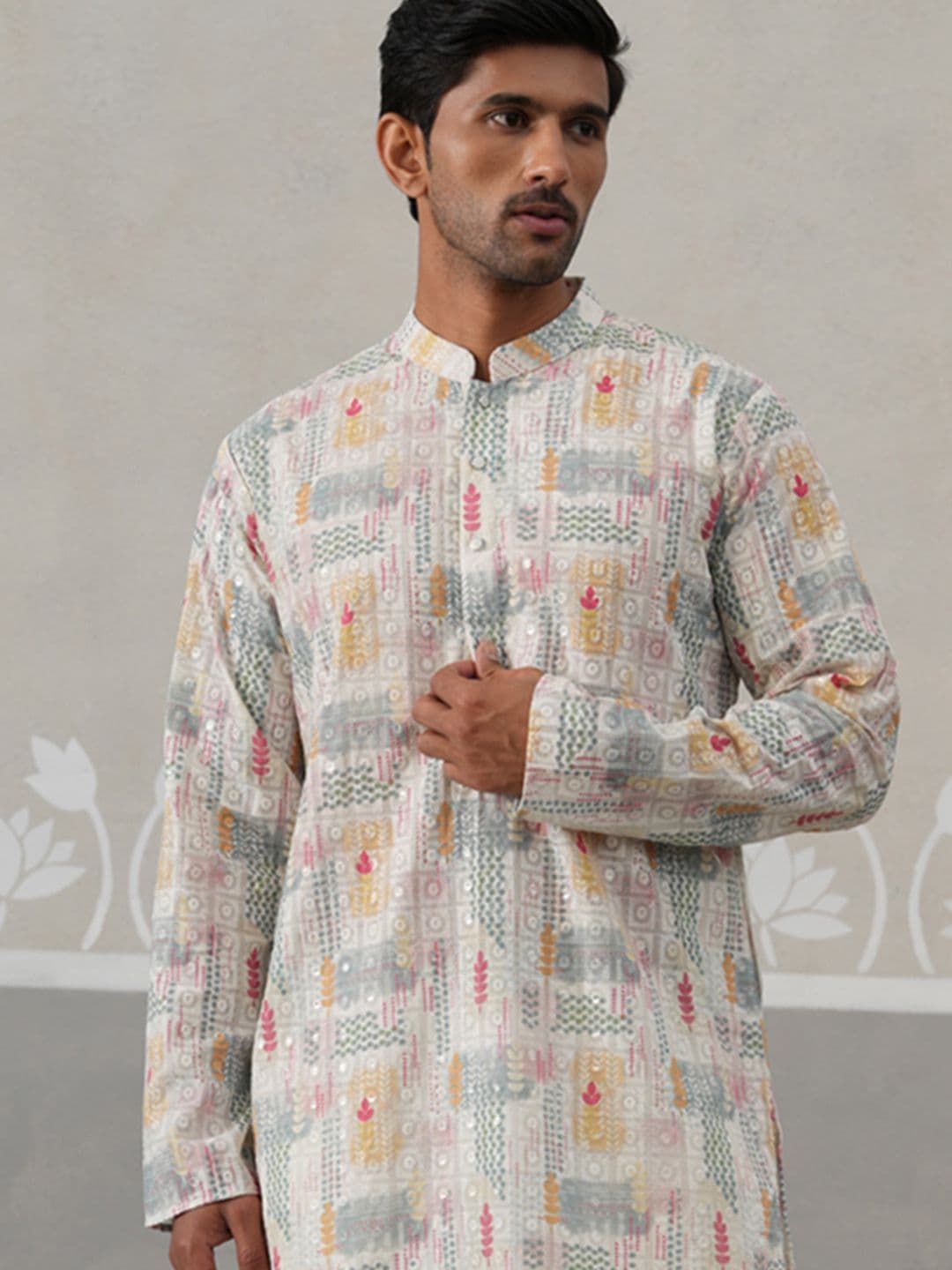 Jompers Men Ethnic Motifs Embroidered Festive Cotton Straight Kurta - view 1