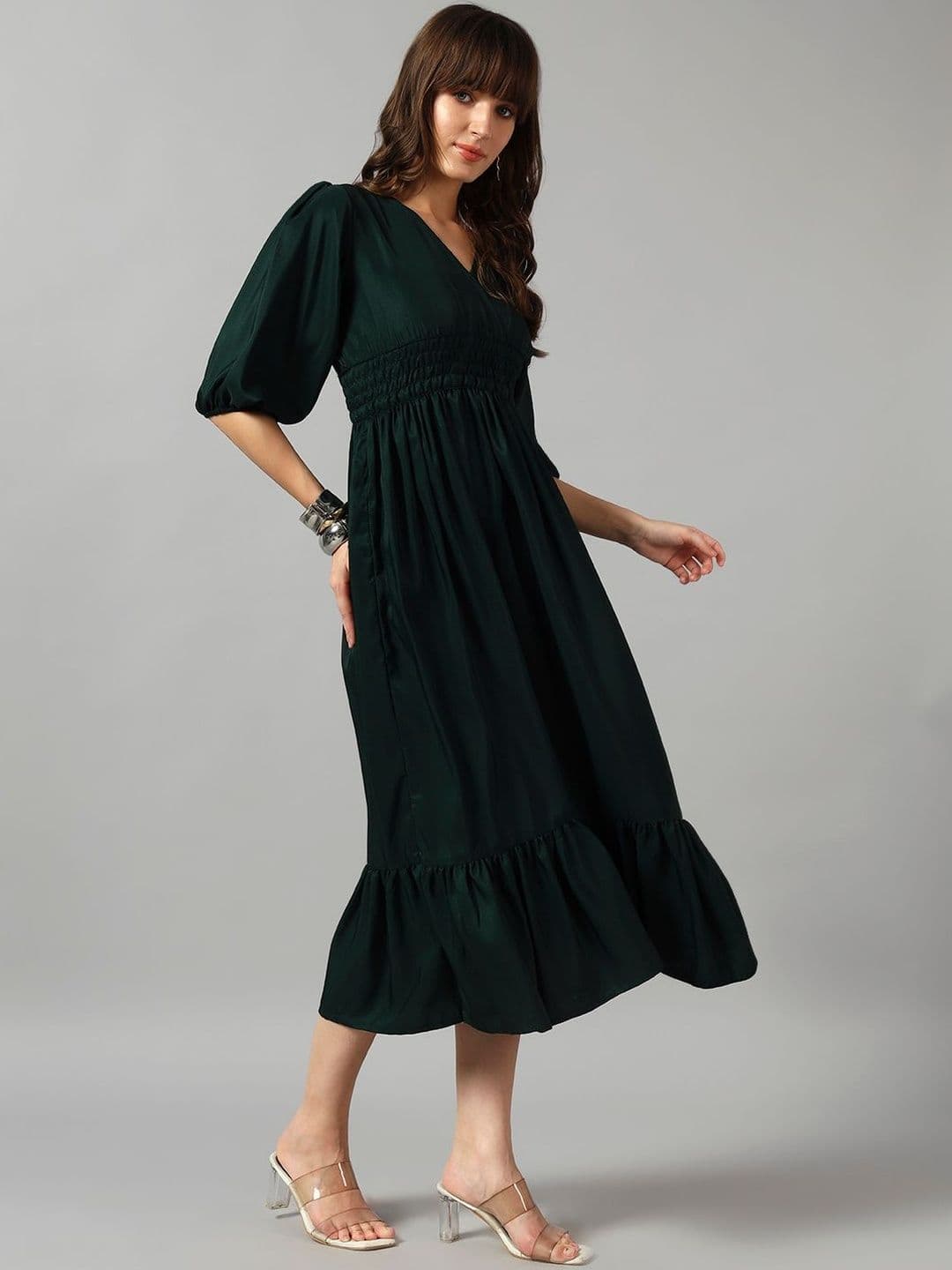 Jash Creation Women Green Crepe Solid Anarkali Kurtas - view 1