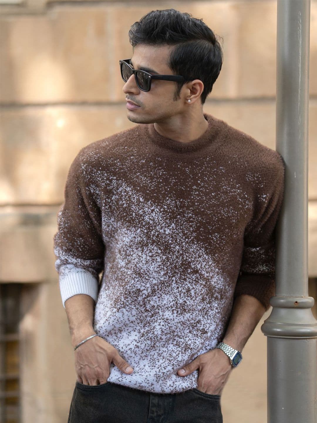 Powerlook Abstract Printed Round Neck Long Sleeves Pullover Sweaters - view 1