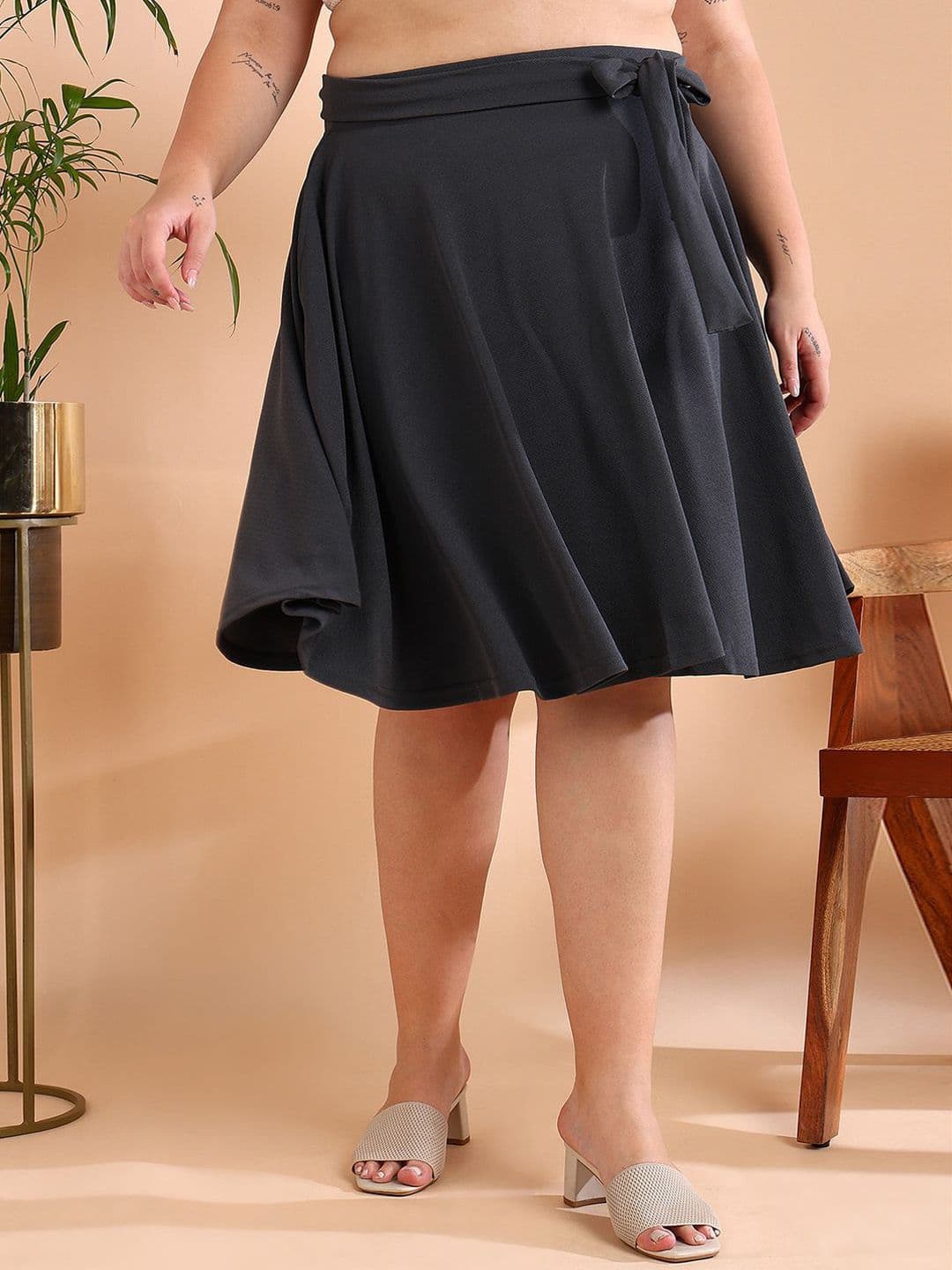 BAESD Flared Midi Length Asymmetric Skirt With Belt - view 1