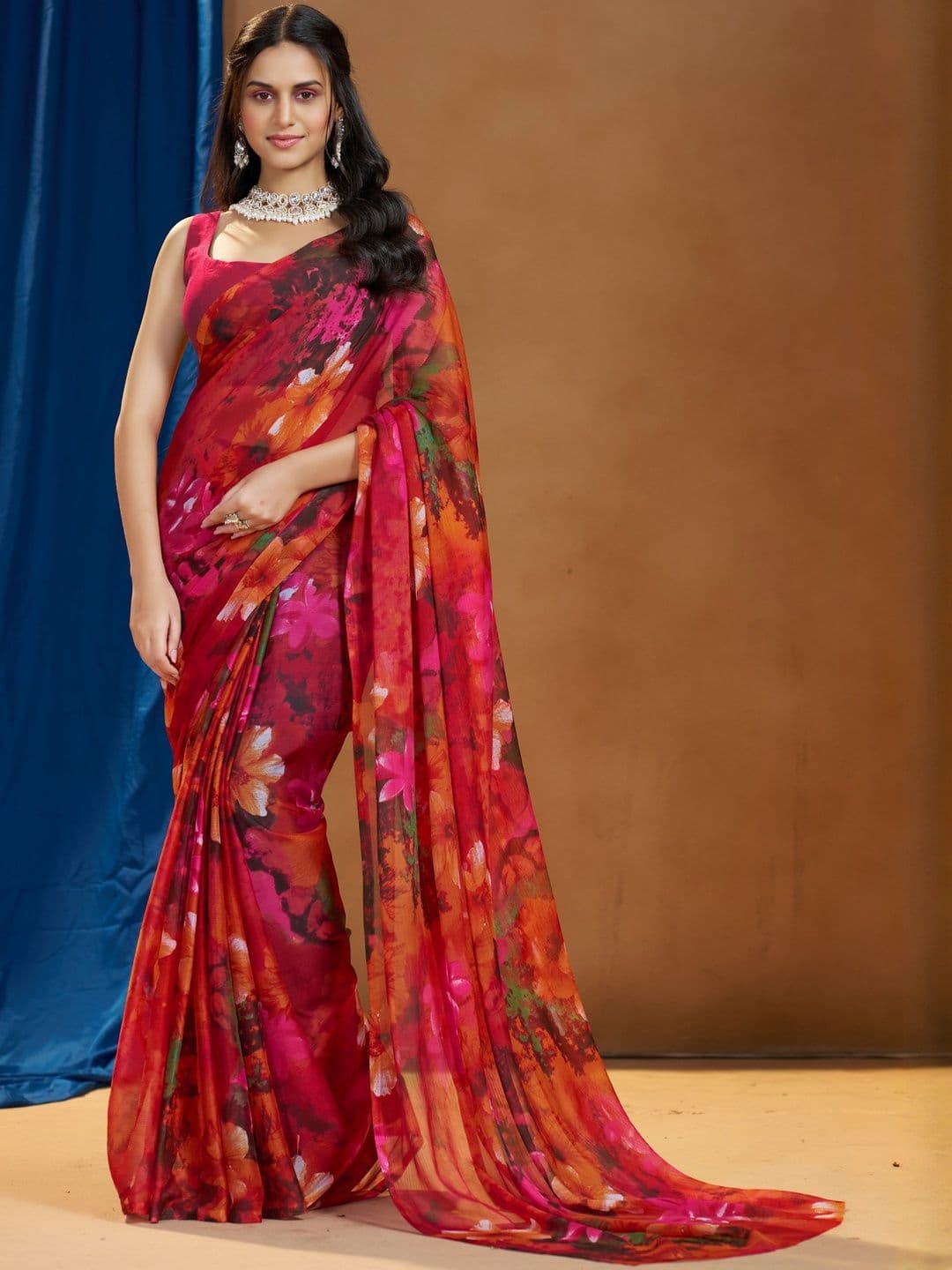Garden Vareli Floral Printed Pure Chiffon Saree - view 1