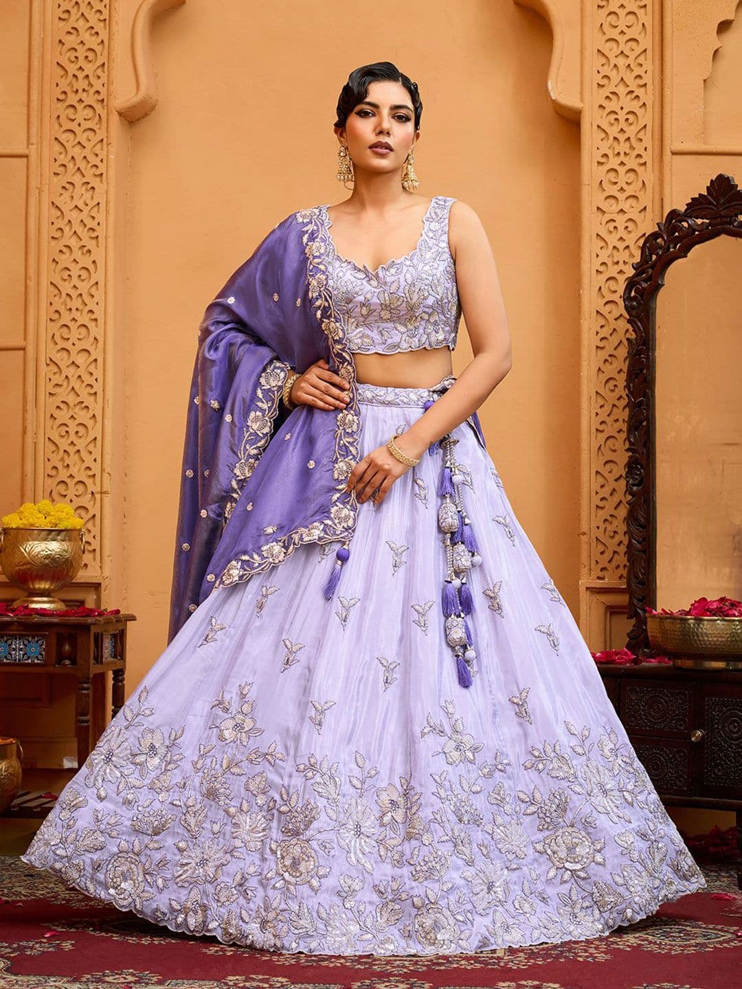 panchhi Embroidered Sequinned Semi-Stitched Lehenga & Unstitched Blouse With Dupatta - view 1