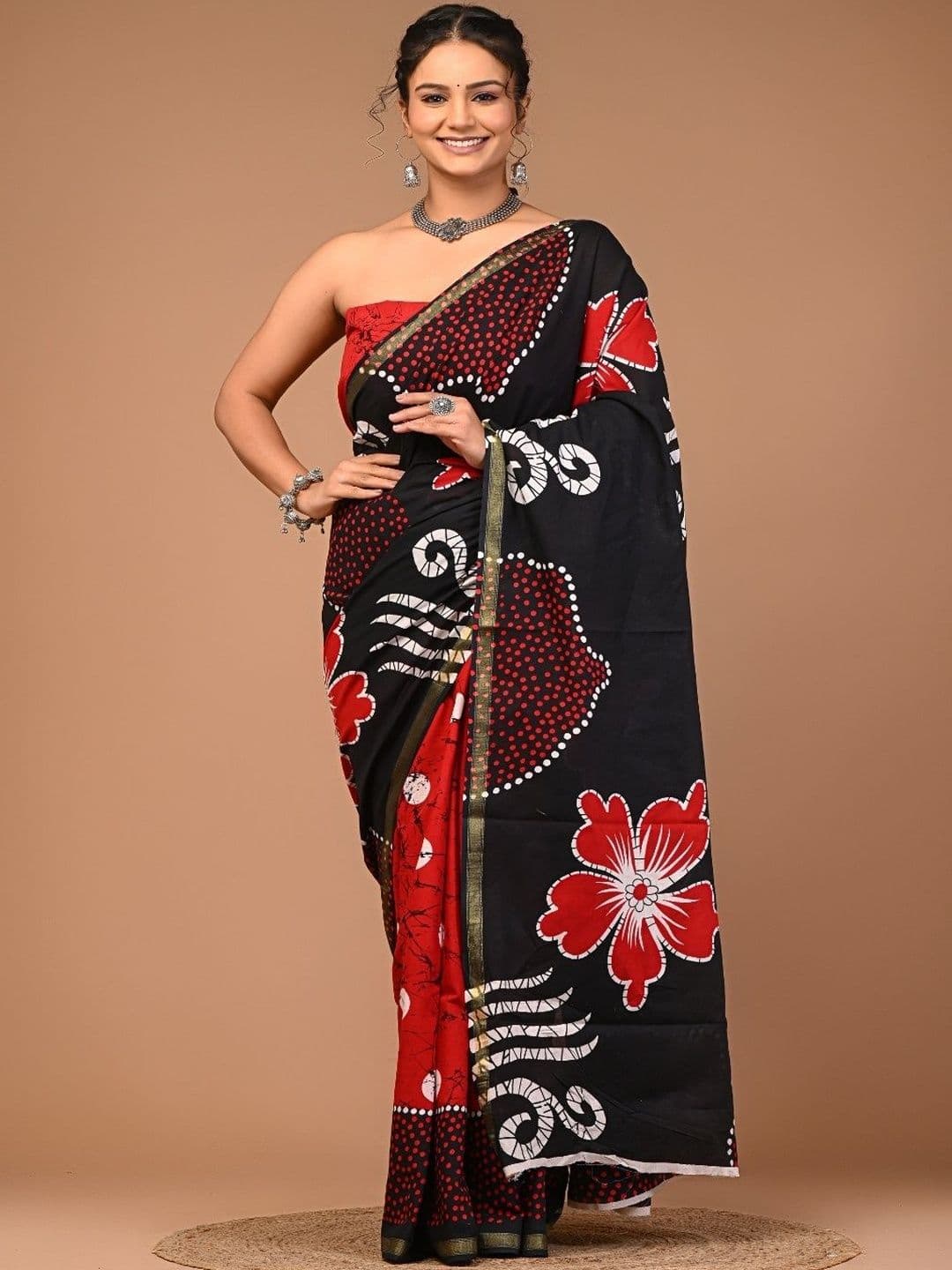 Moda Rapido Floral Zari Pure Cotton Ikat Saree - view 1