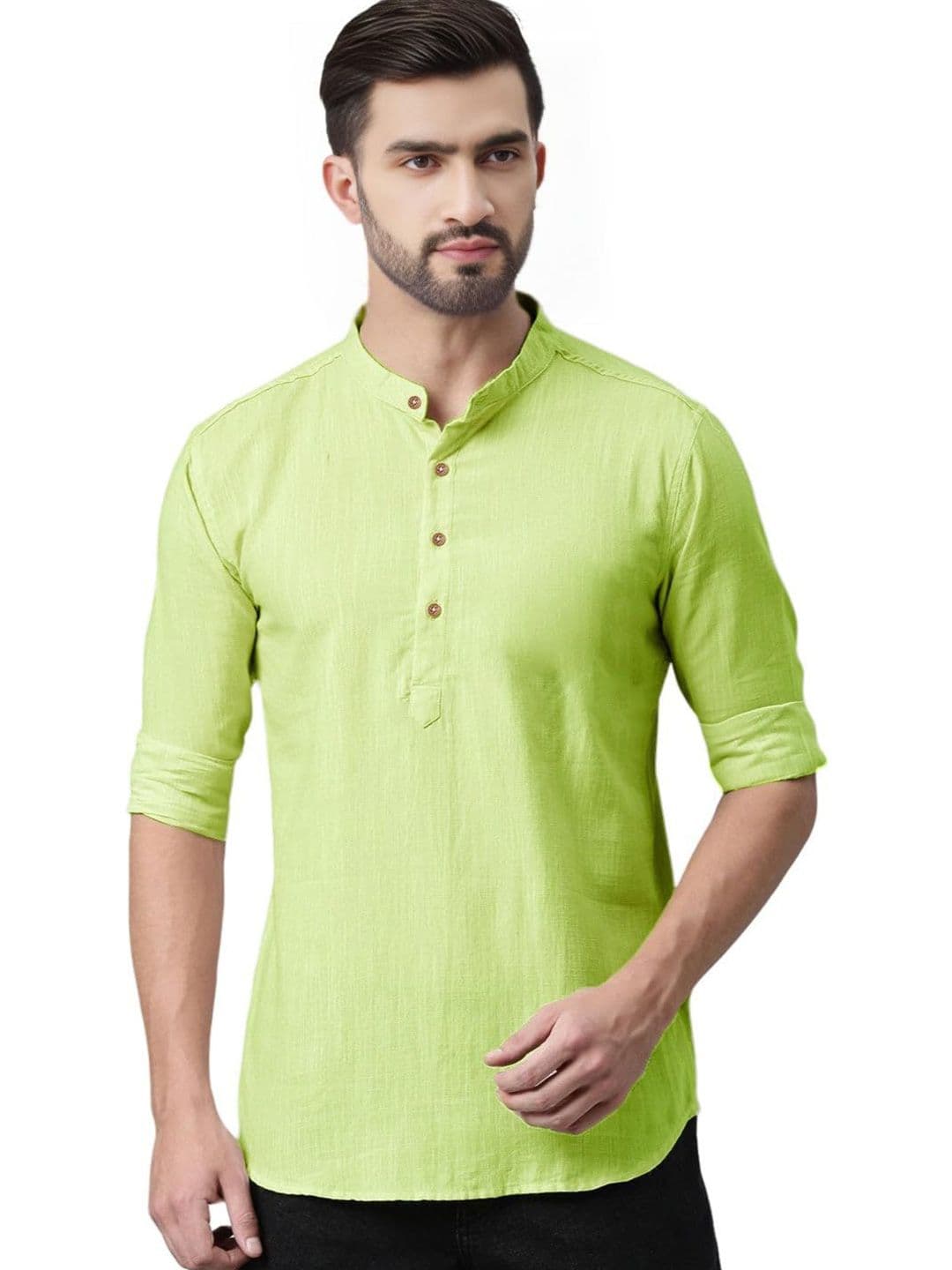 TrendiVastra Mandarin Collar Cotton Pathani Kurta - view 1