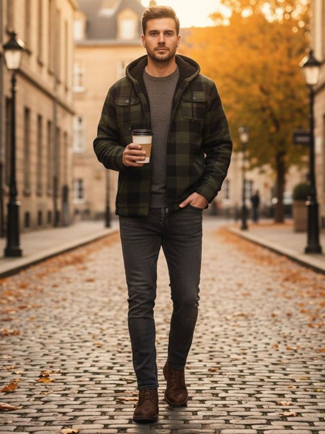 Mast & Harbour Checked Hooded Long Sleeves Woollen Parka Jacket - view 1