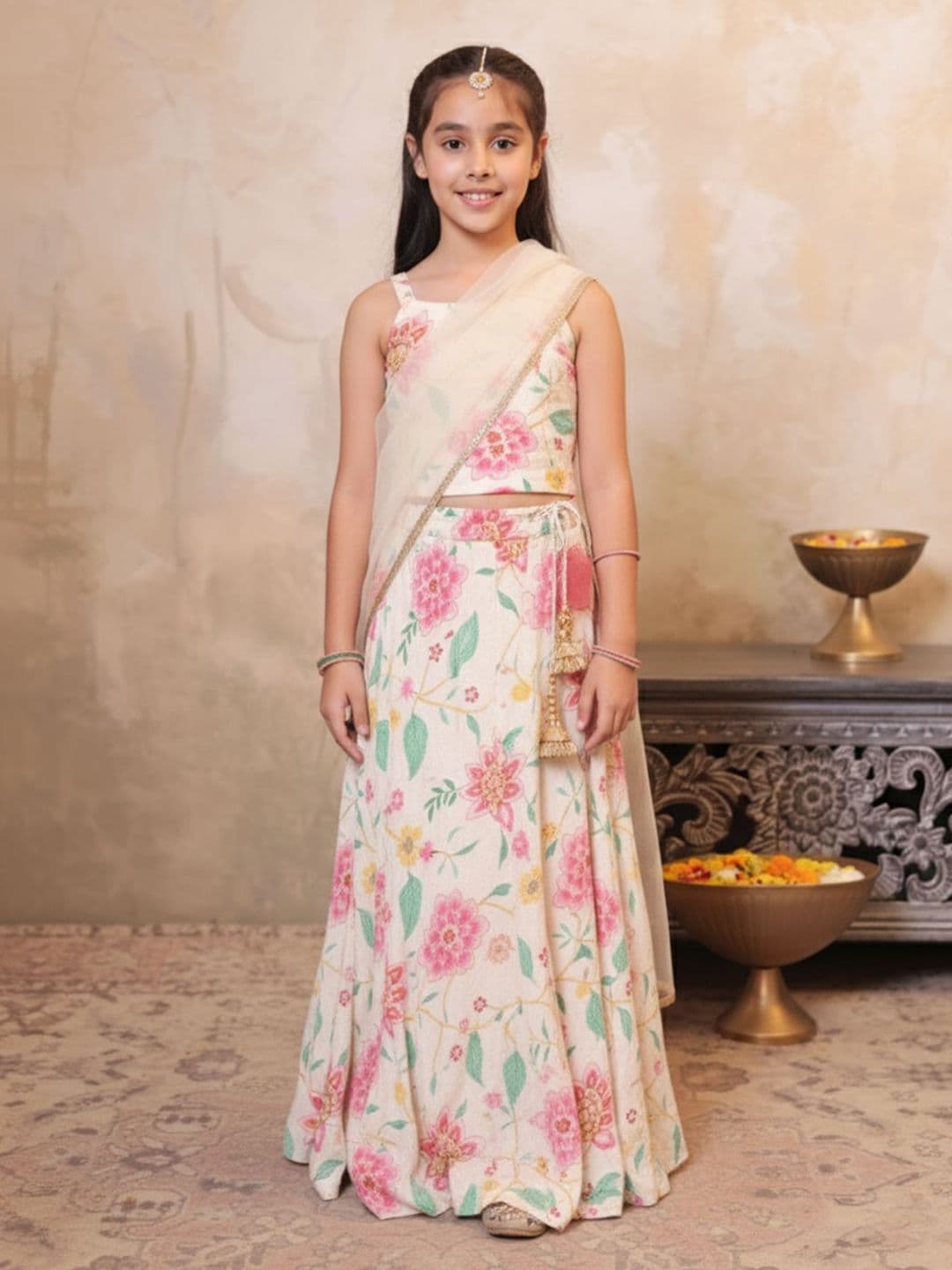 Aj DEZInES Girls Printed Cotton Sleeveless Lehenga Choli - view 1