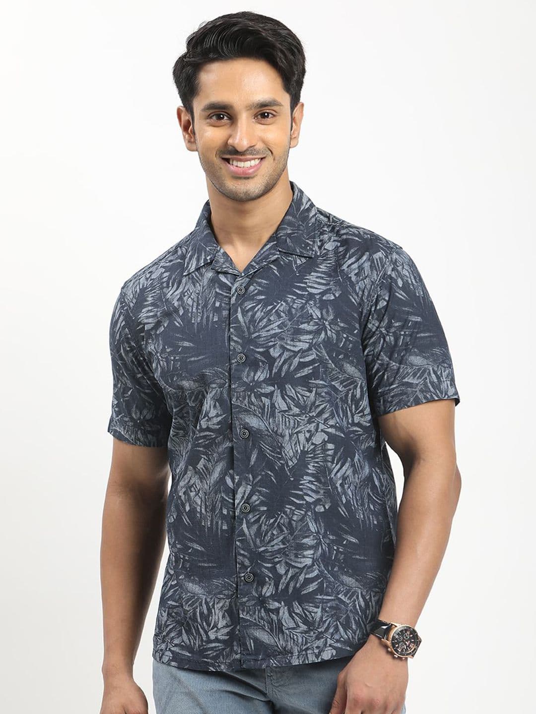 Indian Terrain Classic Slim Fit Floral Printed Cuban Collar Cotton Casual Shirt - view 1