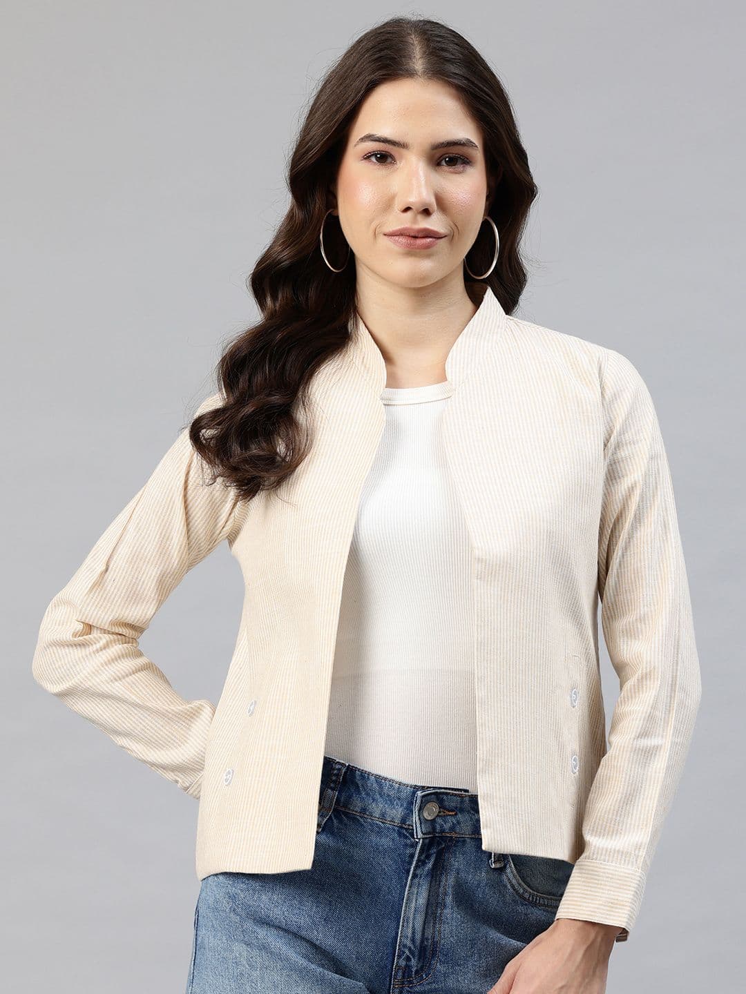 Cottinfab Mandarin Collar Lightweight Open Front Jacket - view 1