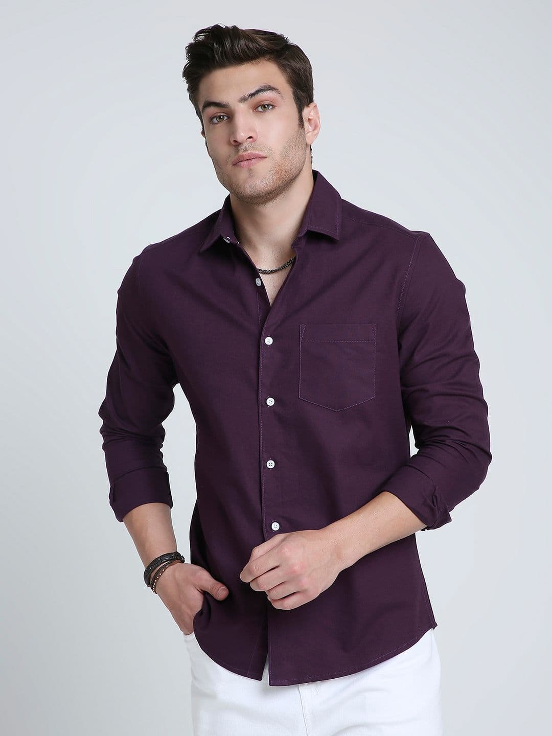 VASTRADO Men Classic Fit Solid Spread Collar Cotton Casual Shirt - view 1