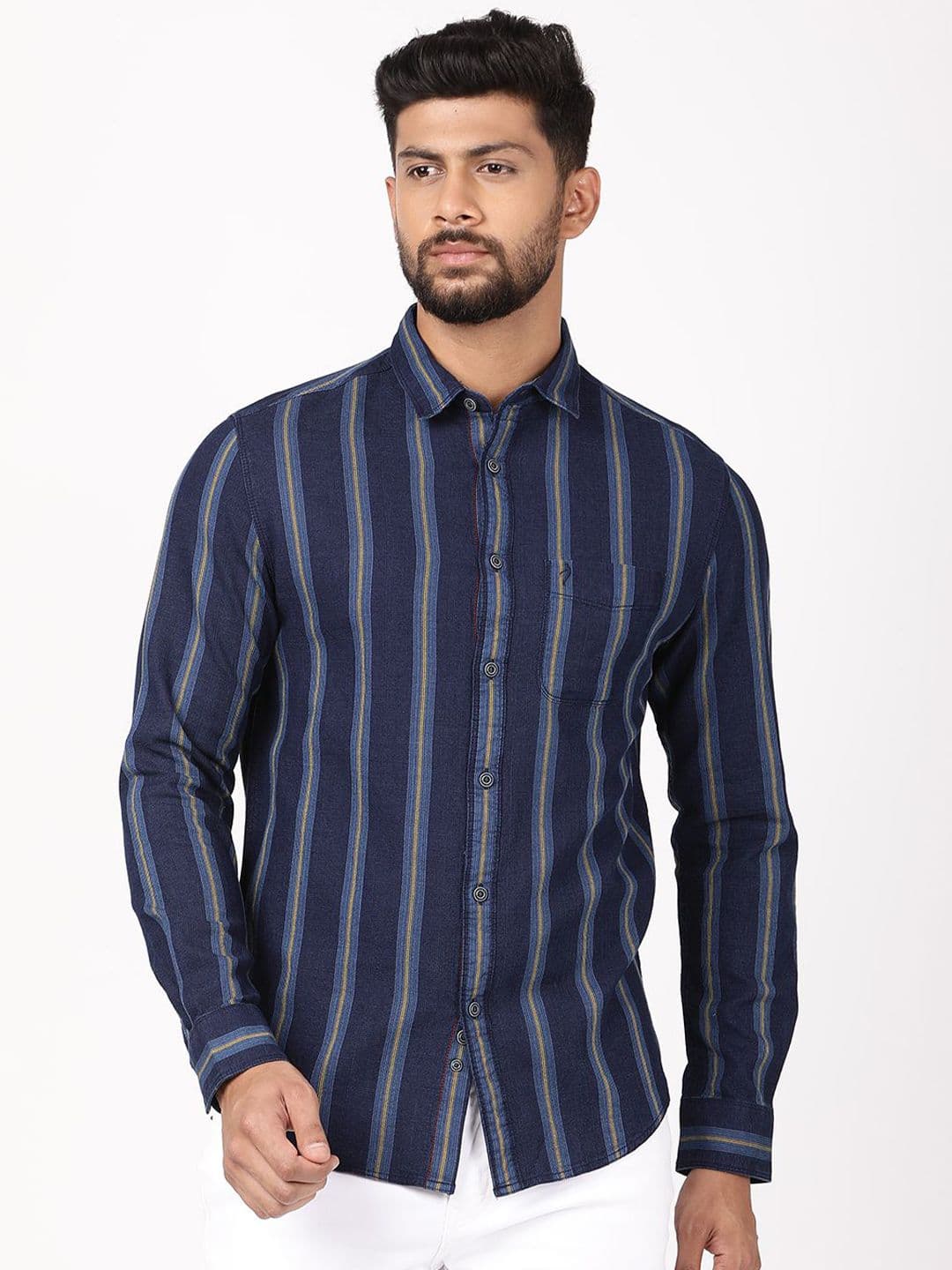 Indian Terrain Chiseled Skinny Fit Striped Spread Collar Cotton Casual Shirt - view 1