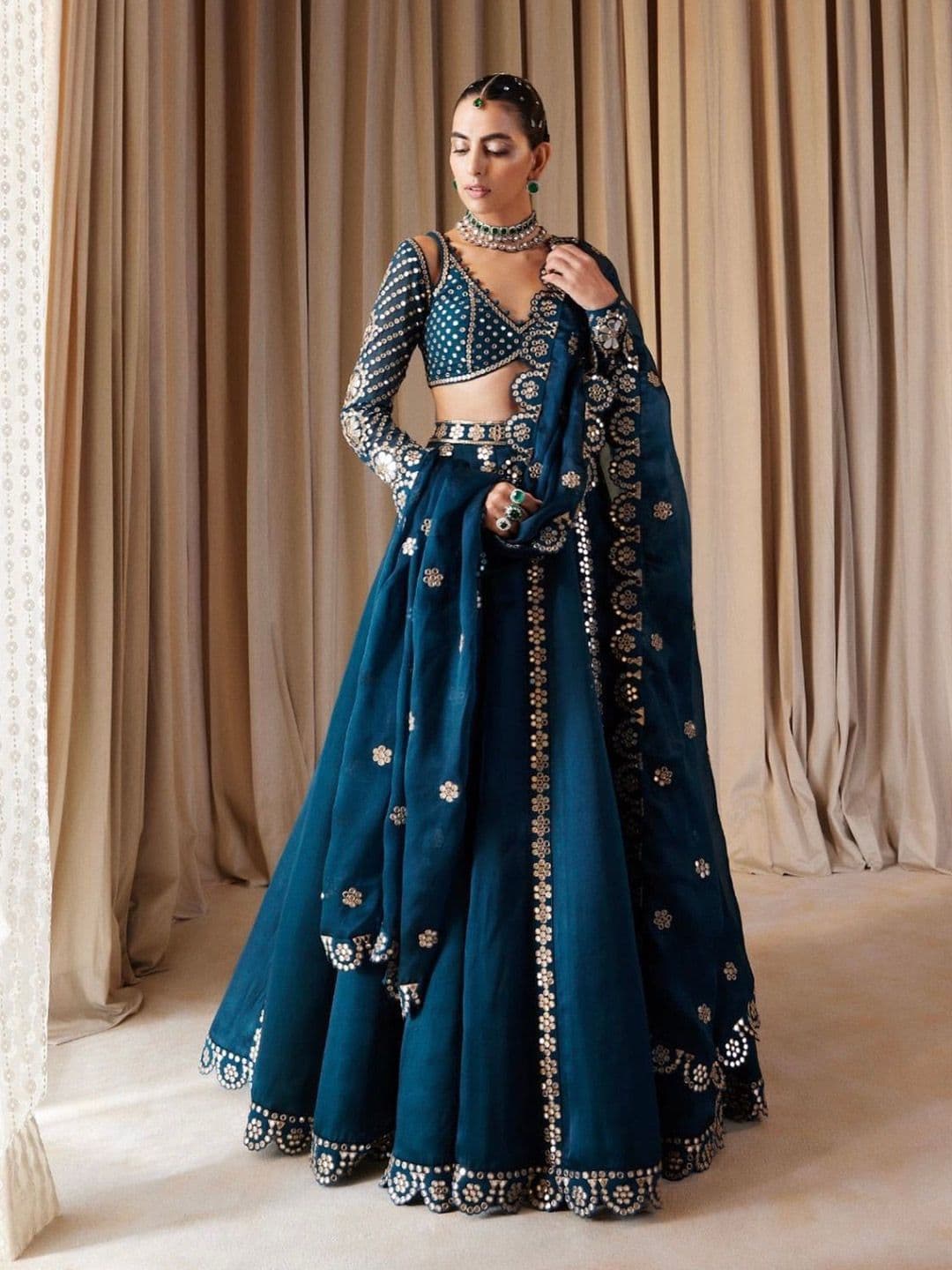Trendmalls Embroidered Sequinned Semi-Stitched Lehenga & Unstitched Blouse With Dupatta - view 1