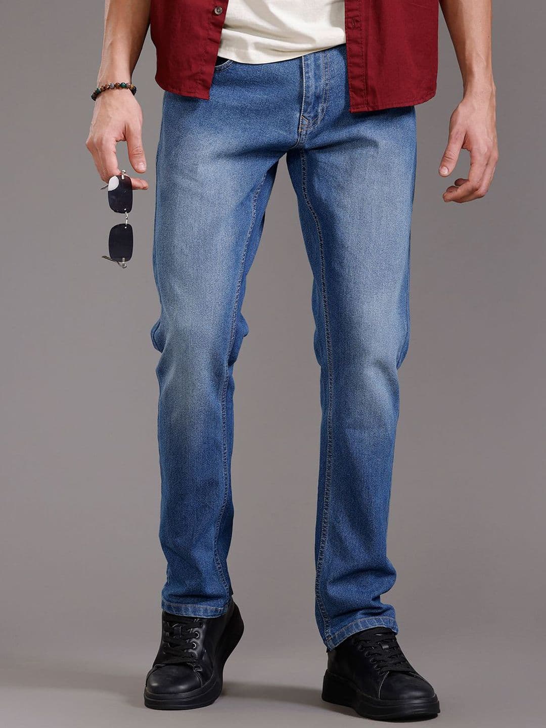 WROGN Men Slim Fit Mid-Rise Light Fade Stretchable Jeans - view 1
