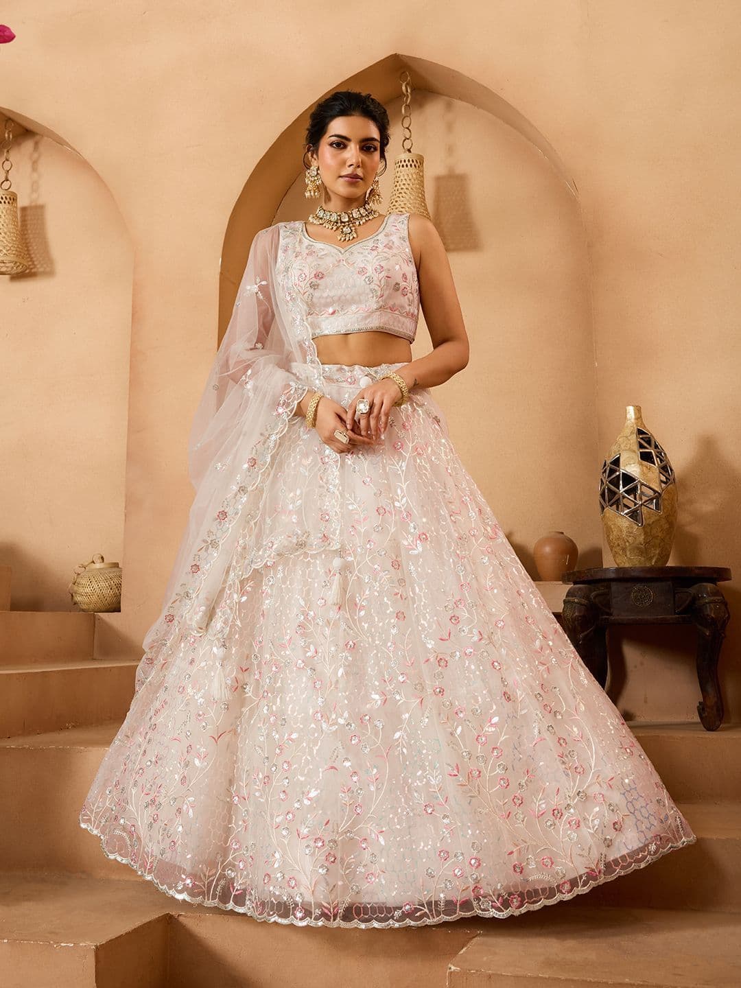 panchhi Women Sequinned Embroidered Semi-Stitched Lehenga & Unstitched Blouse With Dupatta - view 1