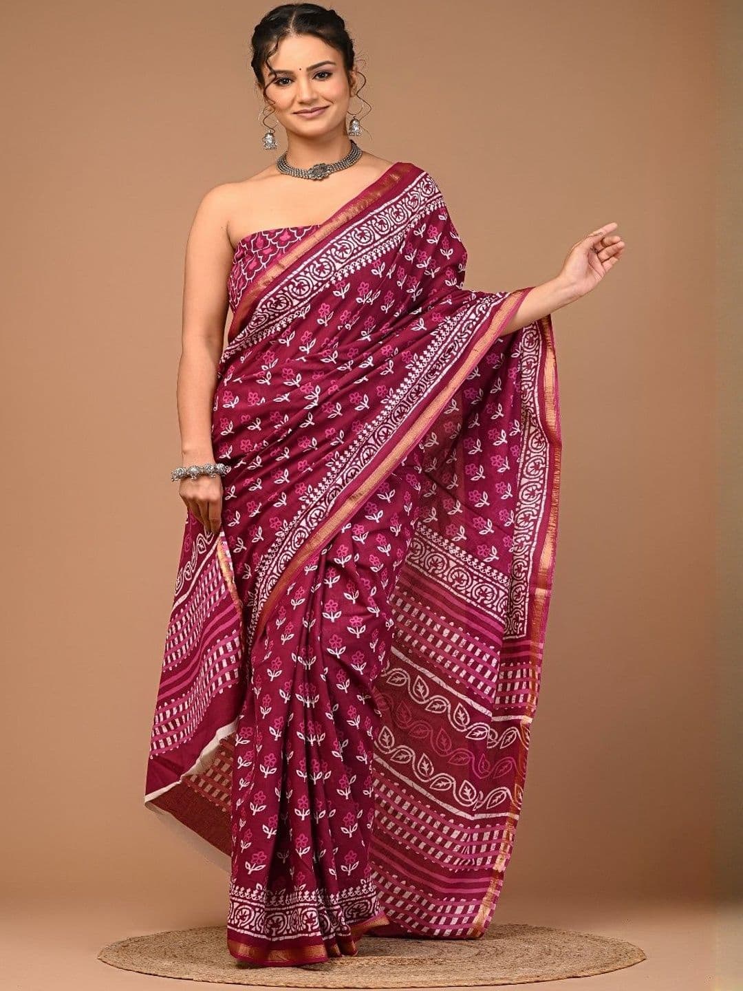 Moda Rapido Floral Zari Pure Cotton Ikat Saree - view 1