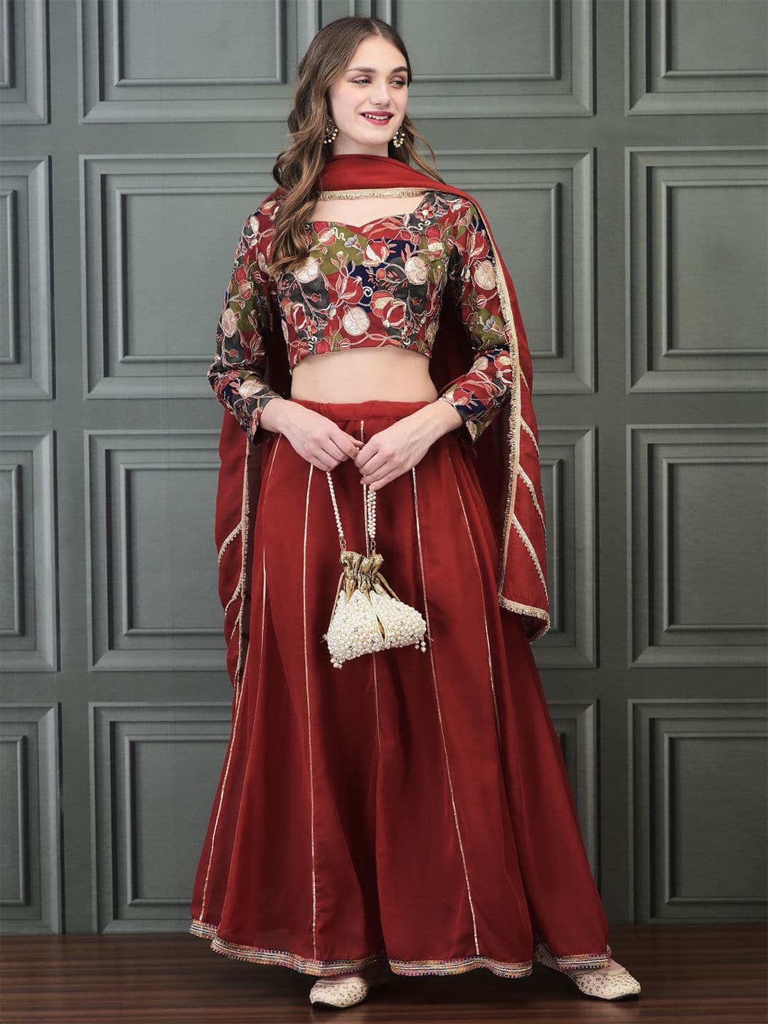 Shree Floral Embroidered Ready to Wear Lehenga With Blouse And Dupatta - view 1