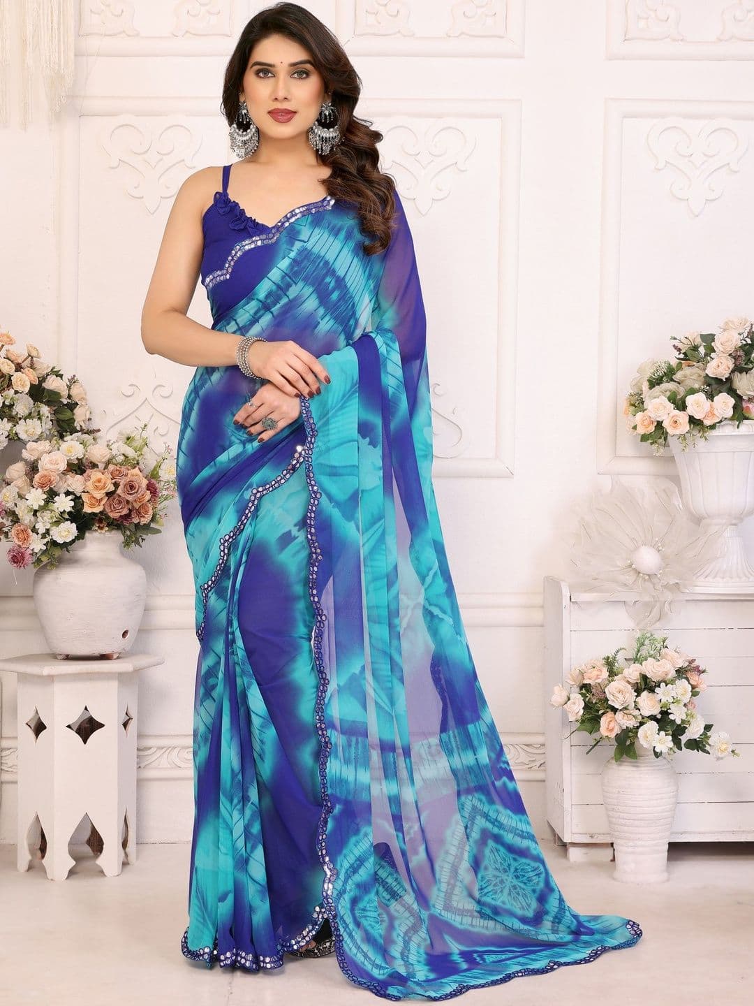 HERE&NOW Tie and Dye Sequinned Pure Georgette Saree - view 1