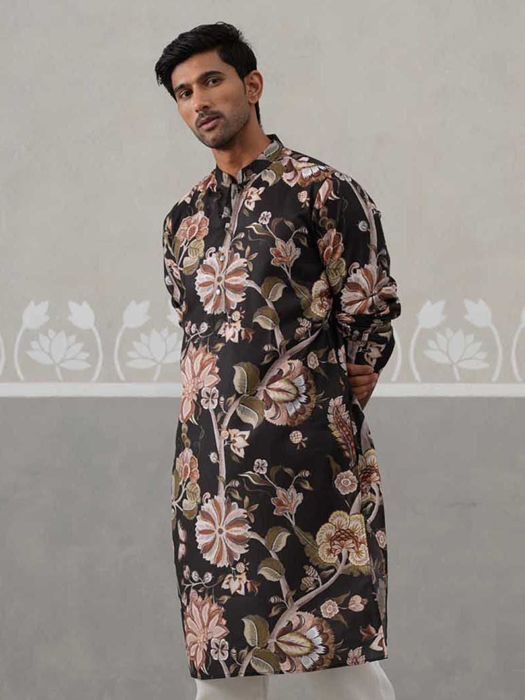 Jompers Men Floral Printed Festive Cotton Straight Kurta - view 1