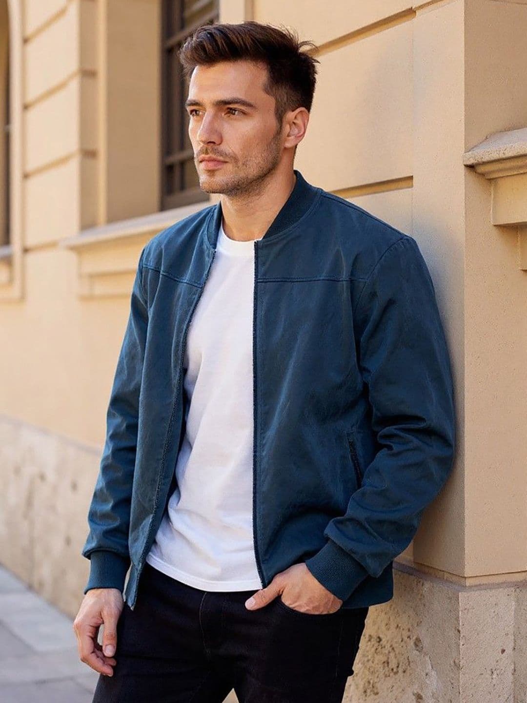 Mast & Harbour Men Band Collar Full Sleeves Open Front Jacket - view 1