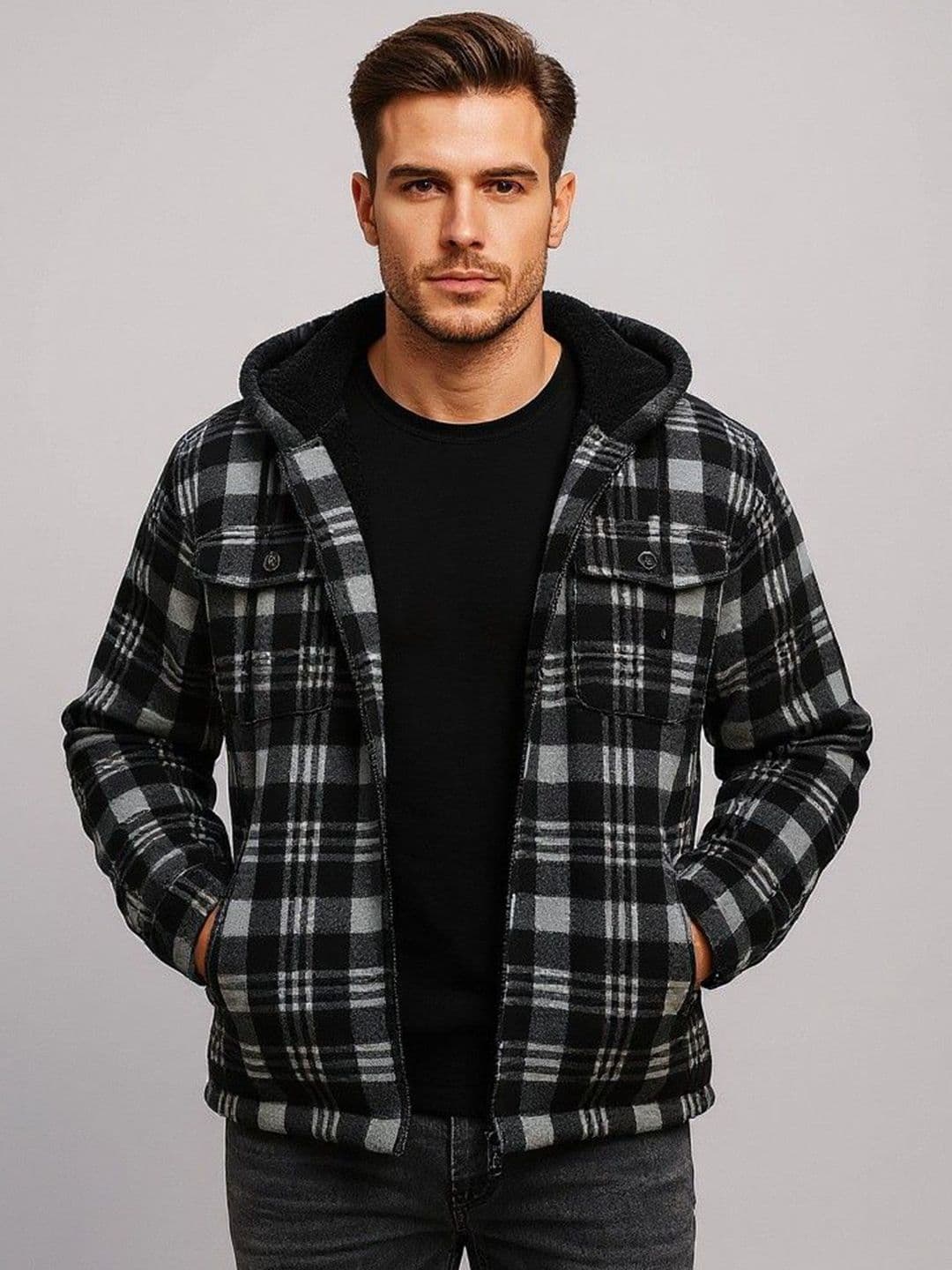 Mast & Harbour Men Hooded Checked Tailored Jacket - view 1
