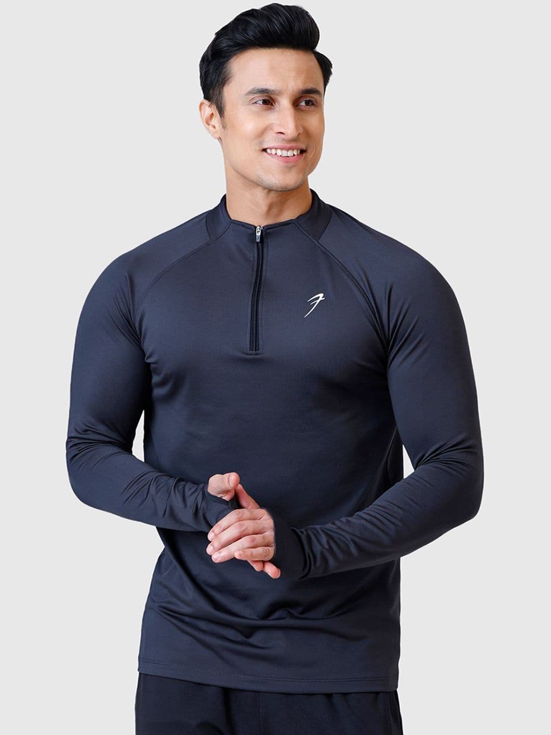 FUAARK Men Anti Odour Rush Full Sleeve Pullover Black Contrast Zip High Neck Slim Fit T-shirt - view 1