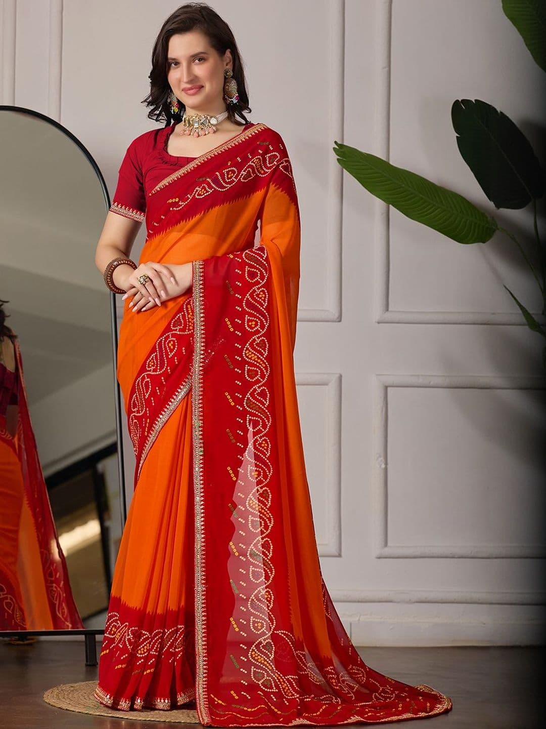 TINA FASHION Sequinned Bandhani Saree - view 1