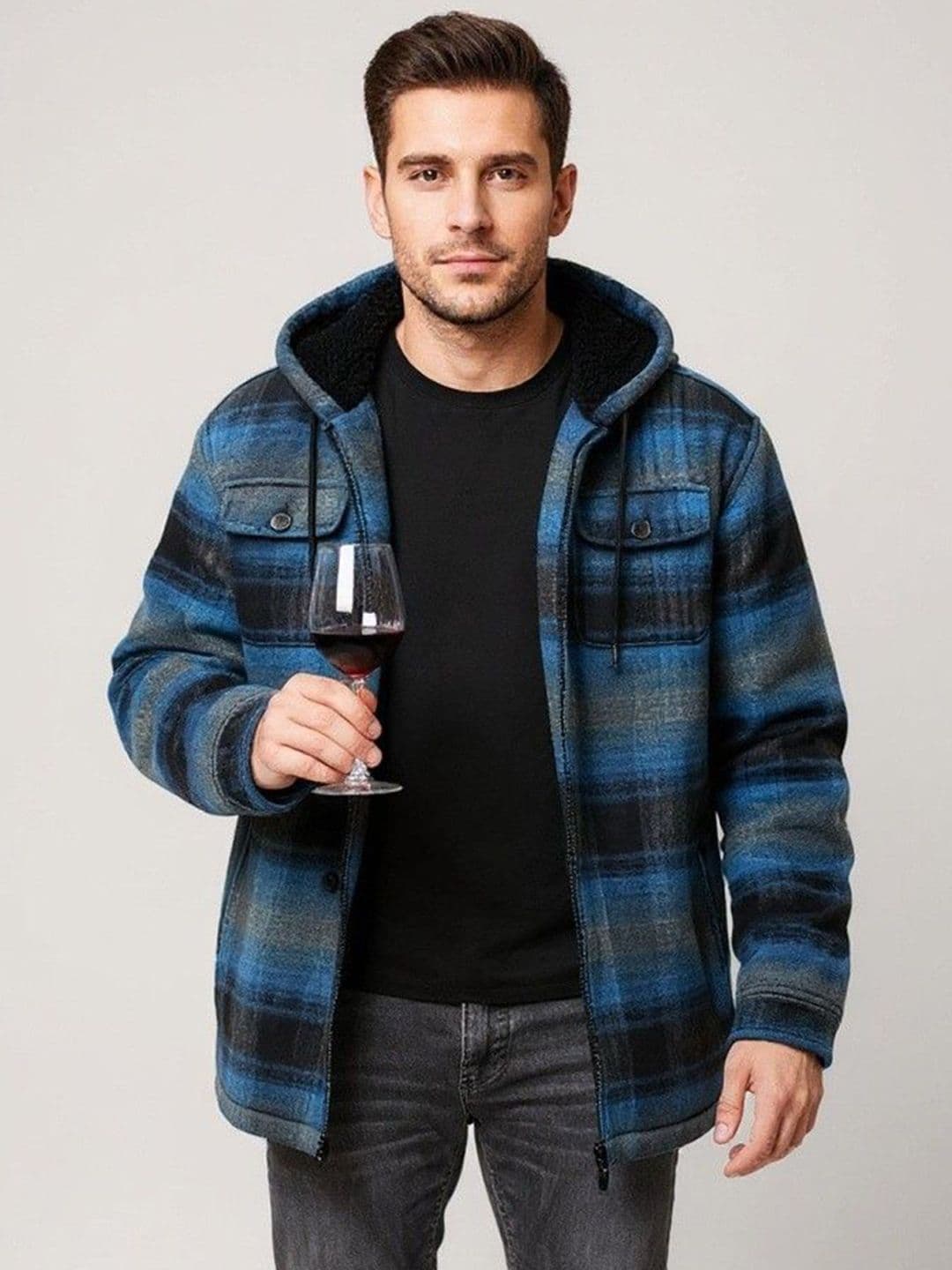 Mast & Harbour Checked Hooded Long Sleeves Woollen Parka Jacket - view 1