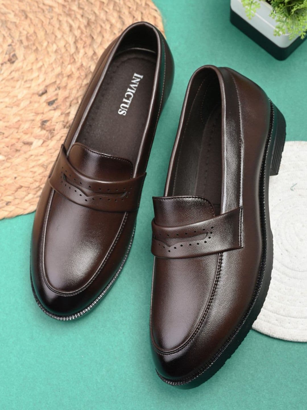 INVICTUS Men Textured Round-Toe Formal Slip-On Shoes - view 1