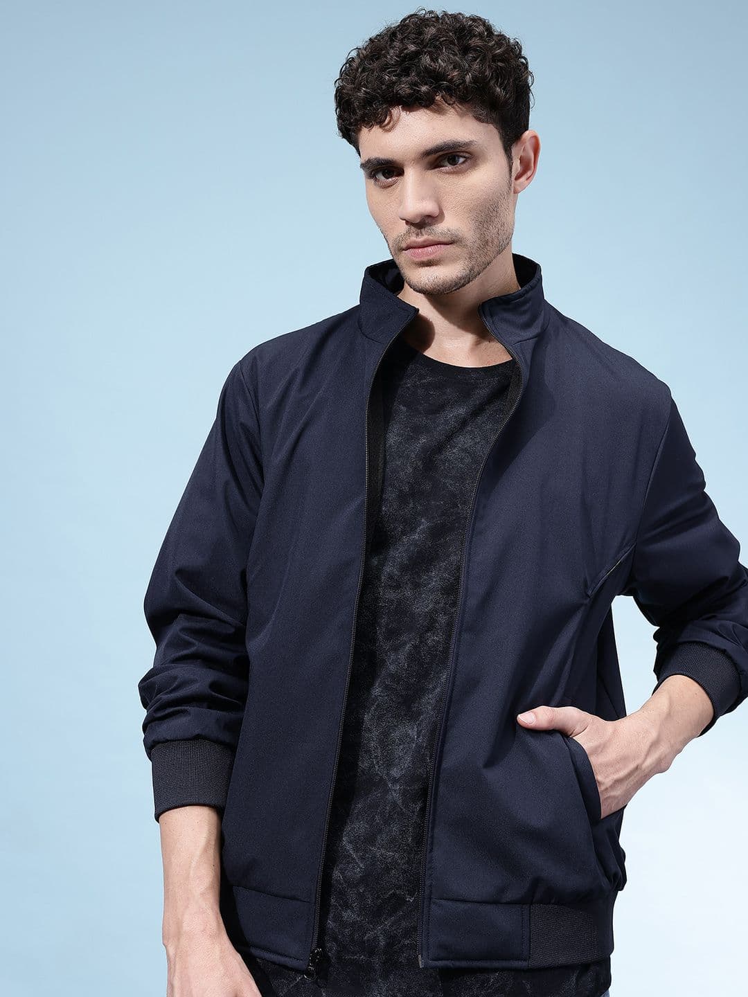 SZN Mock Collar Windcheater Bomber Jacket - view 1