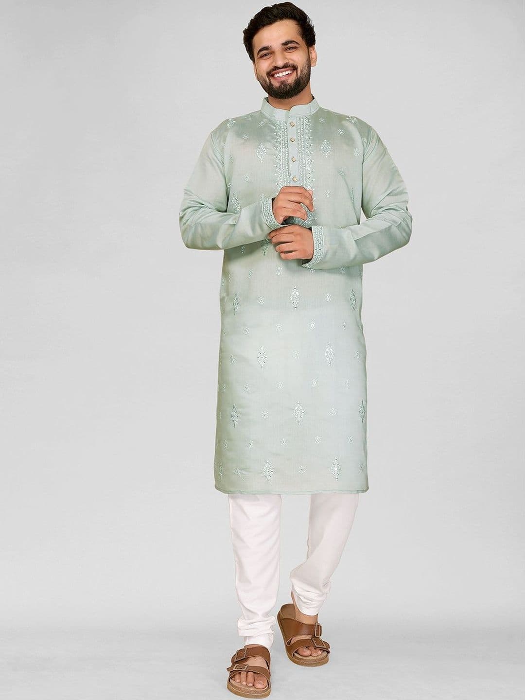 Moda Rapido Men Green Embroidered Thread Work Kurta - view 1