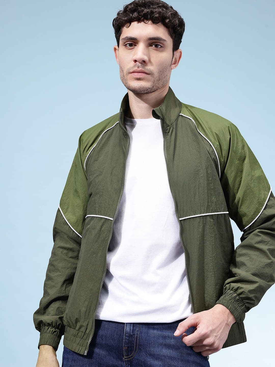 glitchez Relaxed Raglan Sleeves Paneled Windcheater Jacket - view 1