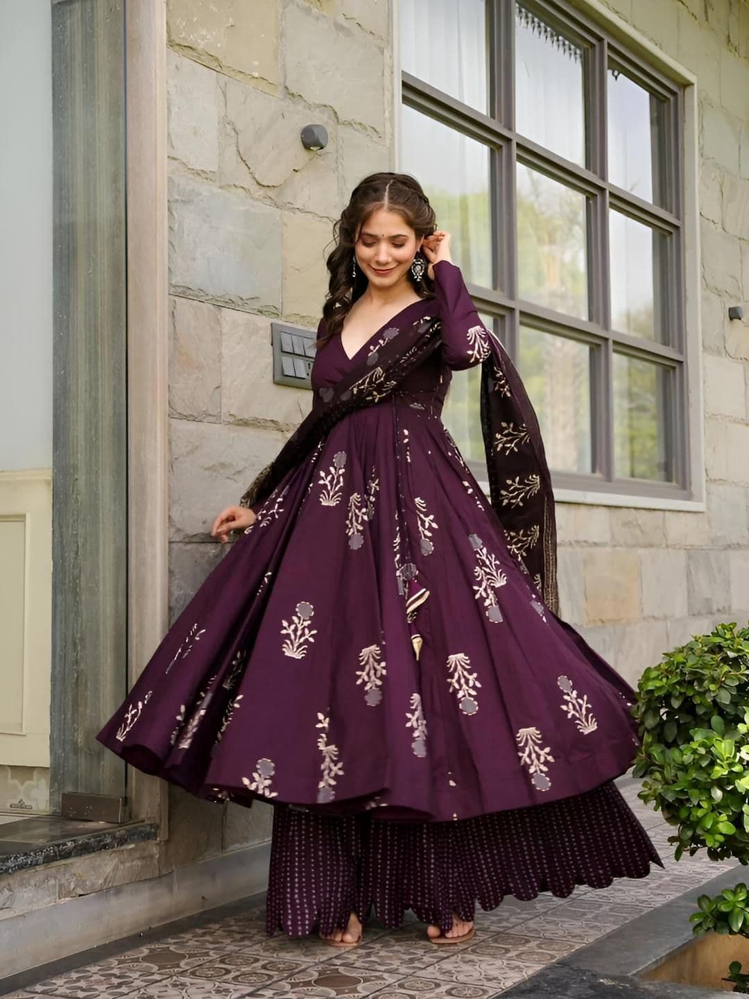 GLOSIA DESIGN Women Floral Printed Anarkali Kurta with Palazzos & Dupatta - view 1