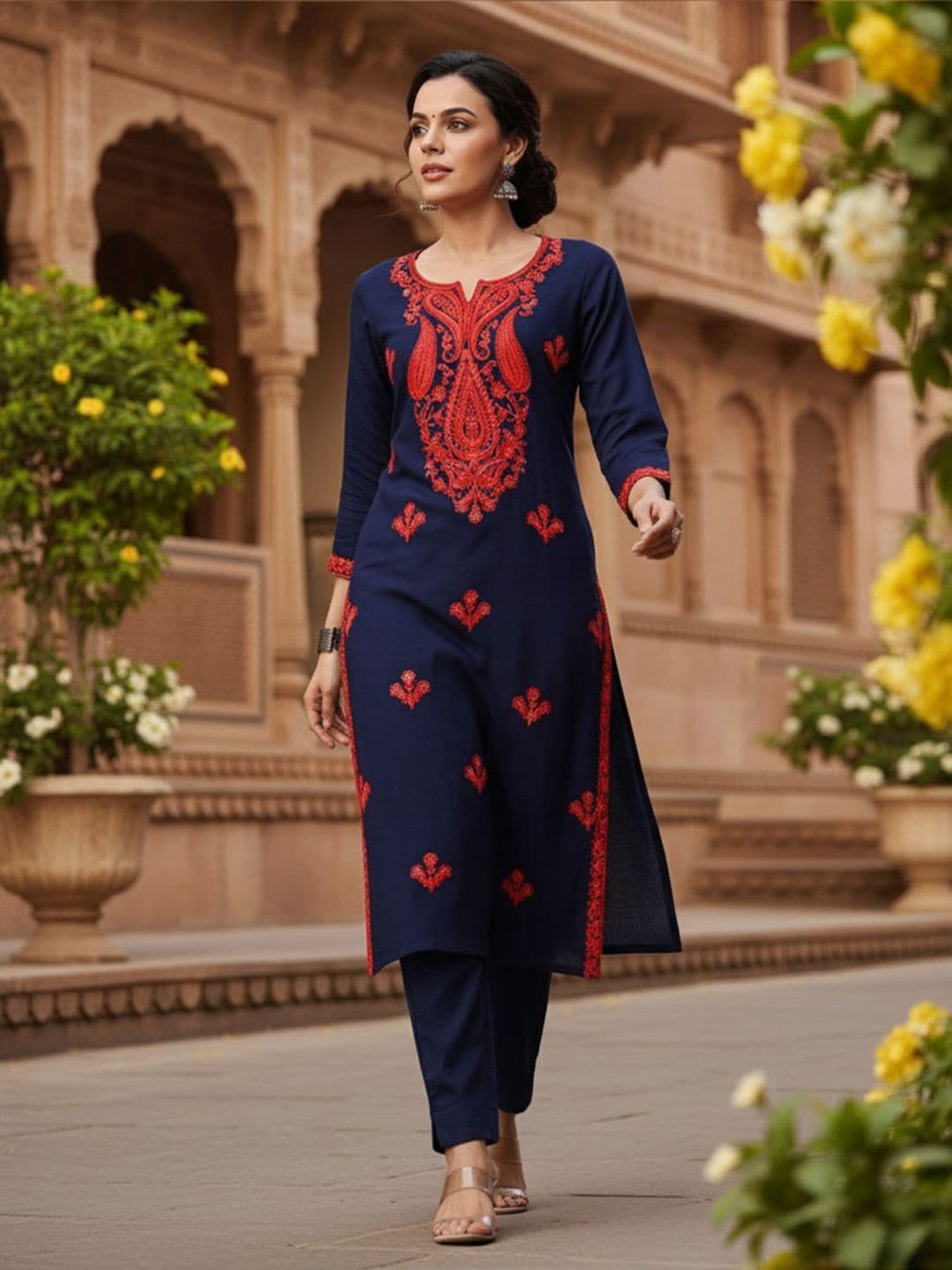 KALINI Ethnic Motifs Embroidered Thread Work Straigth Kurta - view 1